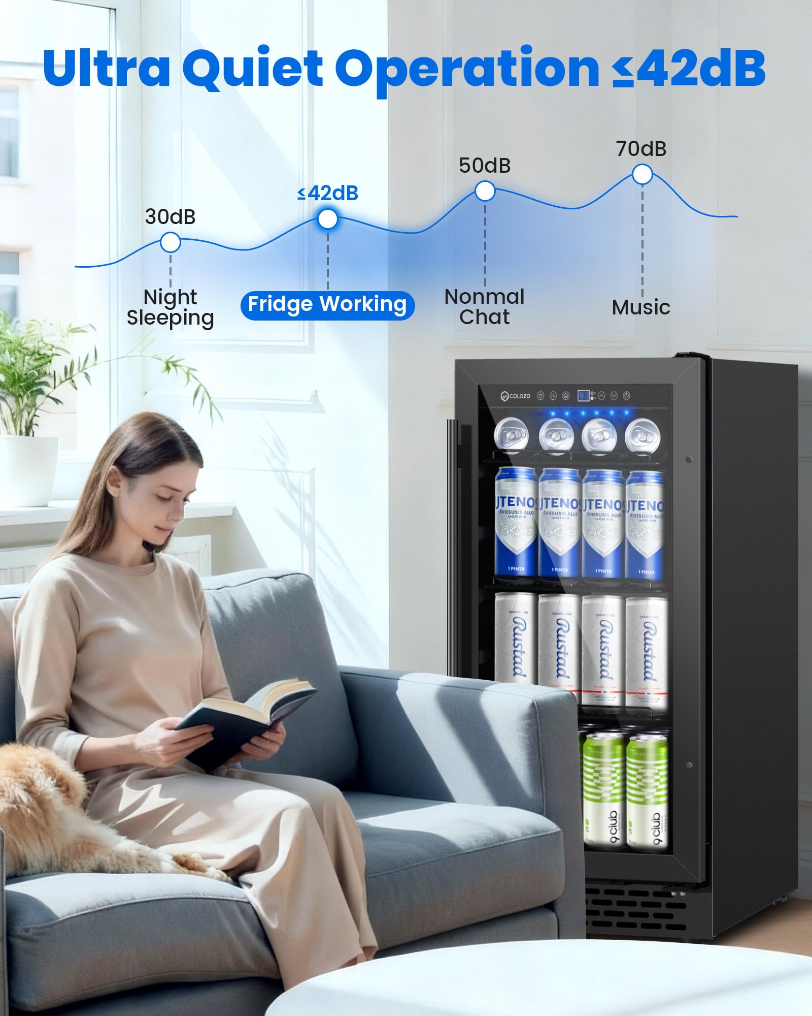 Colzer 15 Inch Black Beverage Refrigerator Under Counter, 130 Cans Built-In/Freestanding Beverage Cooler, Mini Bar Fridge With Double Tempered Glass Door&Lock, Beverage Fridge For Drink Beer Soda Wine on Fridge.com - View 6