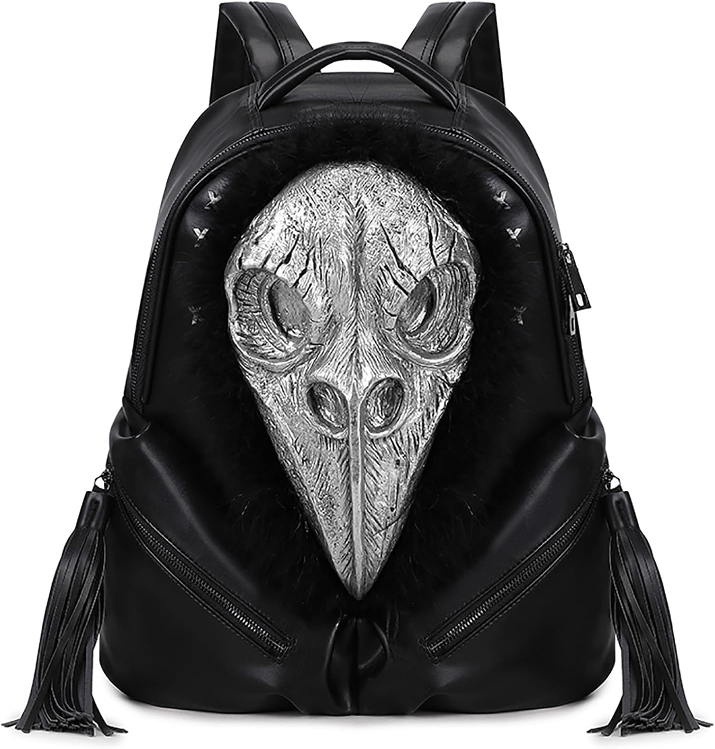 Men and Women PVC 3D Gothic Halloween Skull Backpack Purse, Silver 3259
