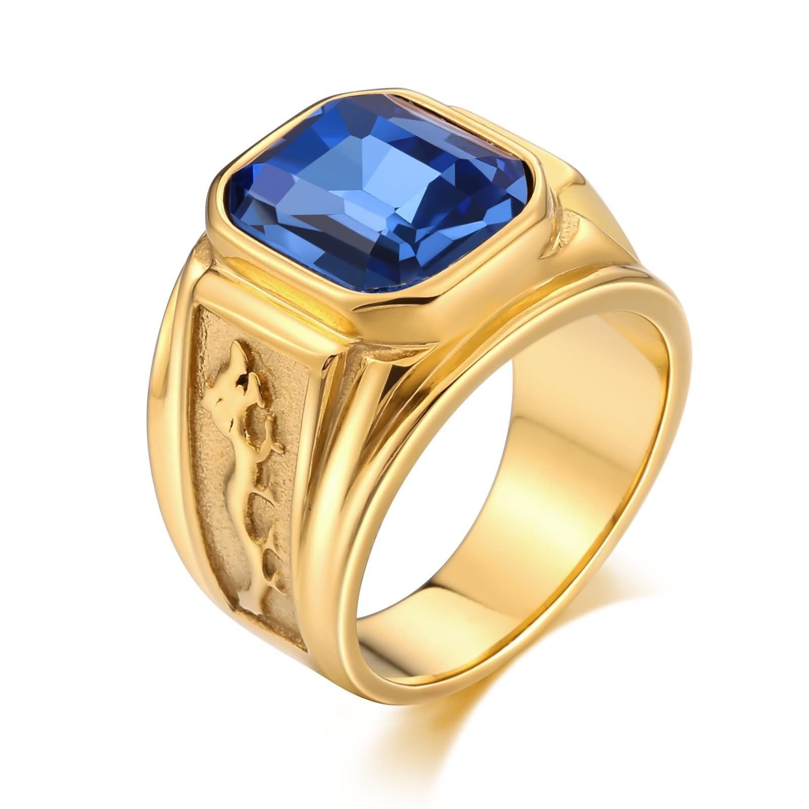 Bague acier inoxydable hommes chevalière dragon avec zircone bleue - 6