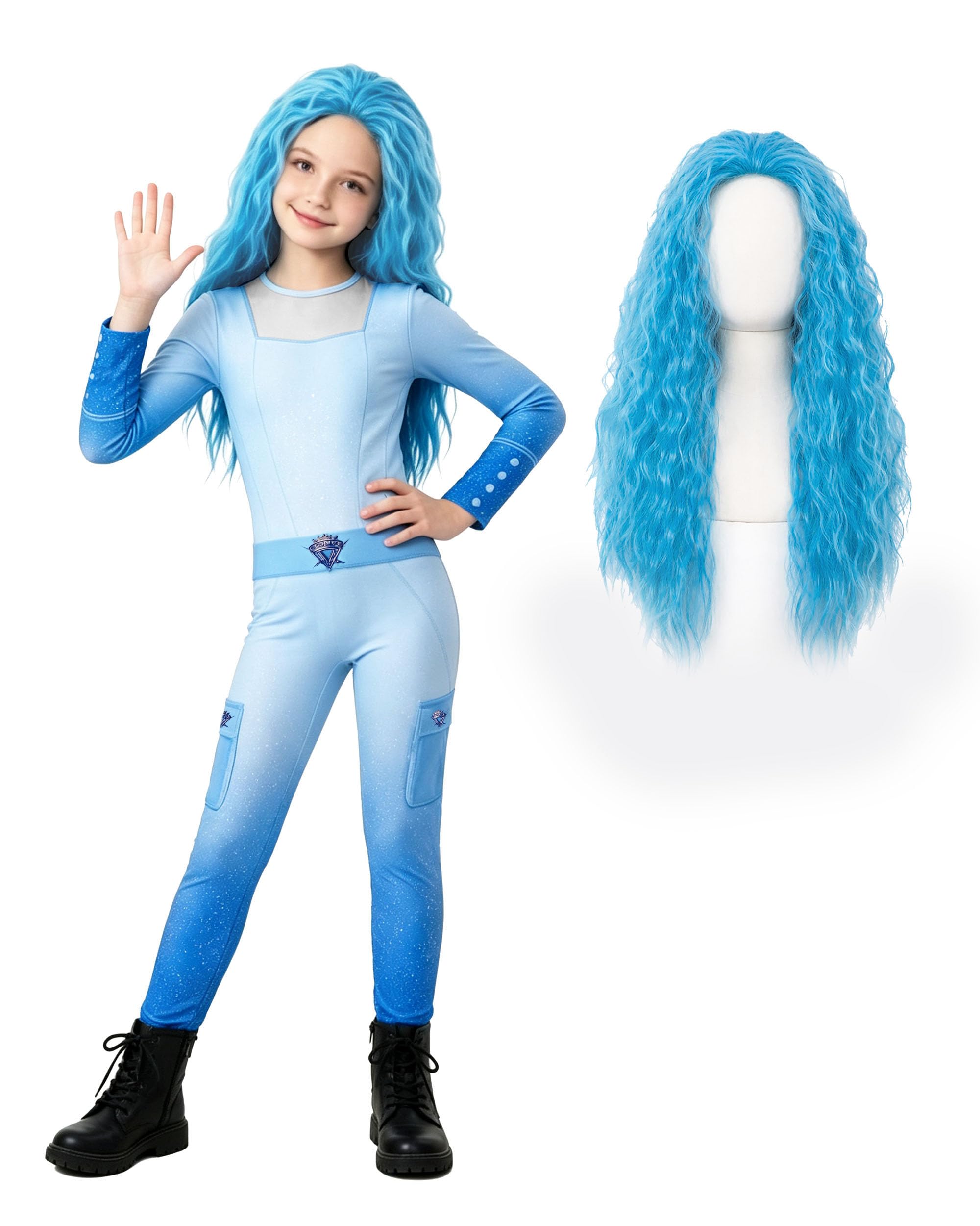 Girls Wonderland Costume with Wig Princess Blue Dress for Kids 5-12 Years โ image 1