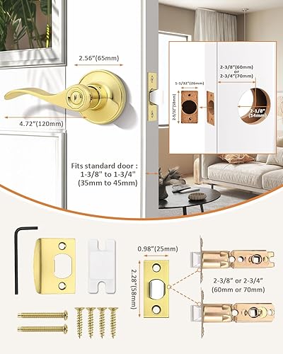 Miniatura 49 de Probrico - Paquete de 10 manillas de privacidad para puerta de dormitorio y baño, estilo ondulado, con palancas de níquel satinado.