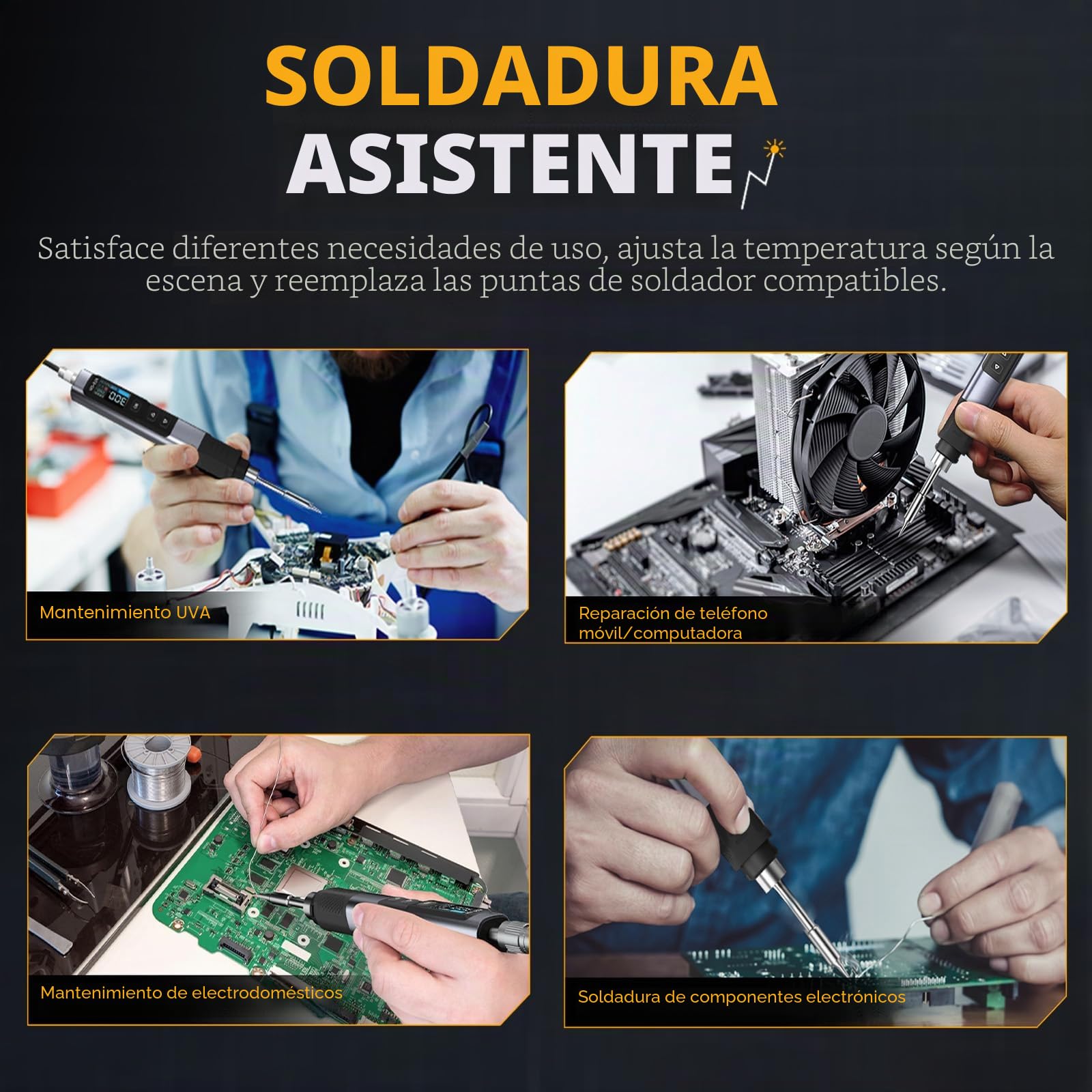 Soldador Inalámbrico Inteligente, Hs-02A Kit de Soldador Eléctrico Con Pantalla Digital 100-450 °C Temperatura Ajustable Con 6 Puntas de Soldadura, para Soldadura Y Reparación en El Hogar