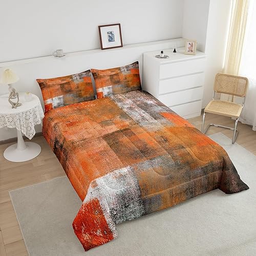 Miniatura 3 de Erosebridal Juego de edredón gris naranja tamaño matrimonial, juego de ropa de cama de acuarela degradado para mujeres y hombres, juegos de edredón