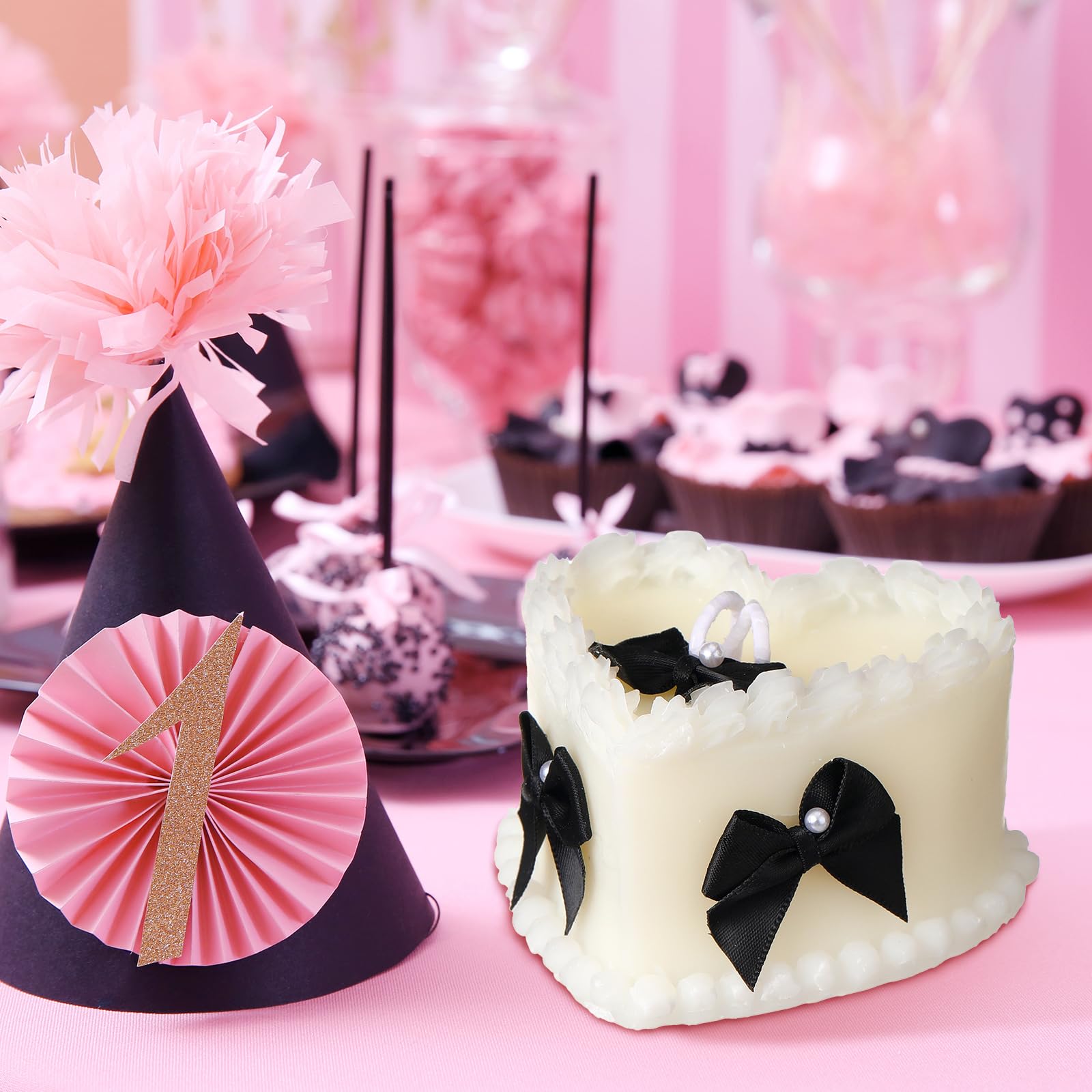 Conelist 2 Pcs Black Bow Heart Candles Coquette Party Cute Supplies Bow Party Decorations Soy Wax Scented Candle Gift for Coquette Bachelorette Wedding Bridal Baby Shower Birthday Cake Supplies