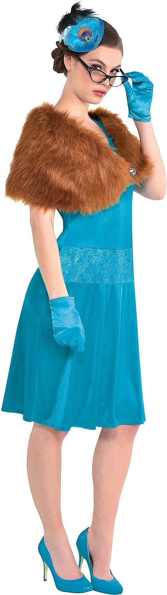 Party City Mrs. Peacock Costume for Adults, Clue, Standard Size, Includes a Dress, Shawl, Feather Fascinator, and Gloves