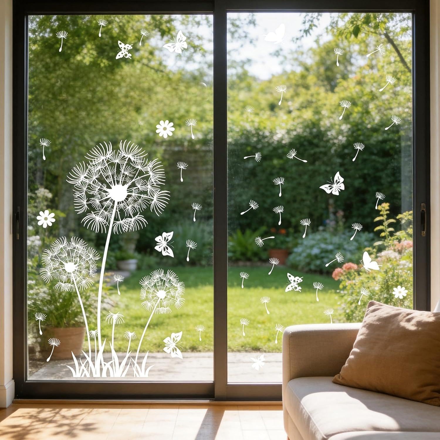 Large Floral Window Stickers - 30x54cm Static Cling Reusable Decals, Elegant Dandelion Design for Home Decor & Party Backdrop