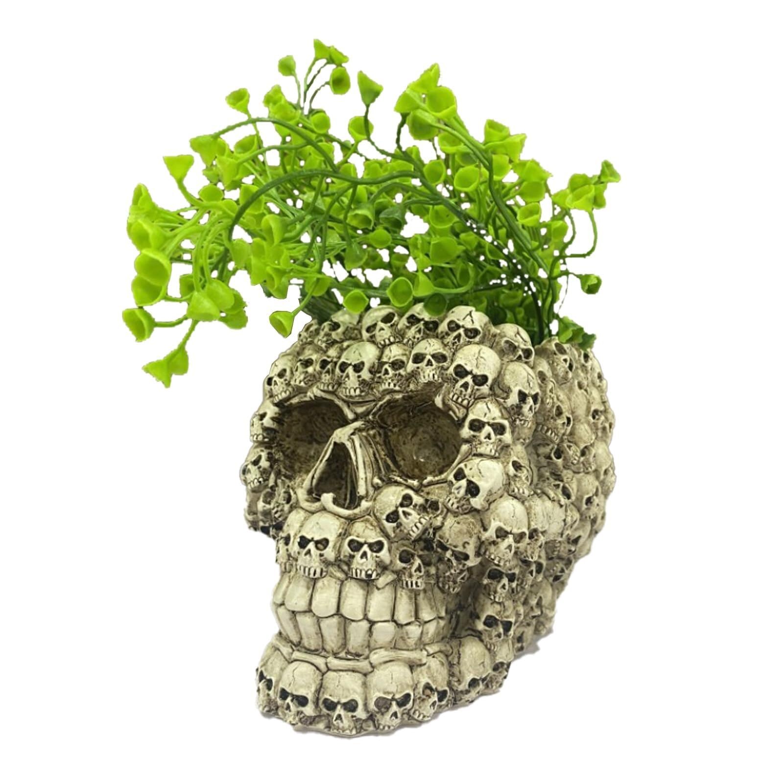Vnvprm White# Skull Flowerpot, Cool Skull Planter, Skull Vase Halloween Skull Figurines Halloween Ornaments Statue Crafts Skull Planters For Indoor Plants Skeleton Statue Ornament(Color:white#)