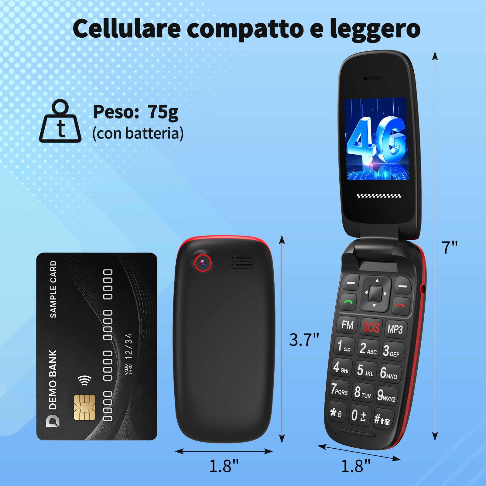 T341 4G Telefono Cellulare per Anziani, Flip Telefoni Cellulari Tasti Grandi, Volume alto, Funzione SOS, 1.77" Display, Chiamata Rapida, Torcia, 1000mAh Batteria, Senza Contratto