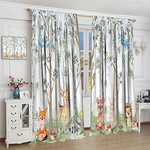 Miniatura 4 de Cortinas de animales del bosque para niños, dibujos animados, bosque, ciervo, oso, conejo, selva, animales salvajes, guardería, decoración de
