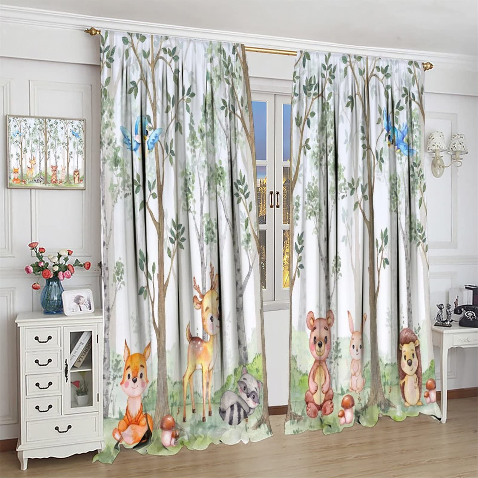 Kids Forest Animal Curtains - 2 Panels, 42x45 Inch, Cartoon Bear Deer Fox, Nursery Bedroom Blackout Curtains - View #14