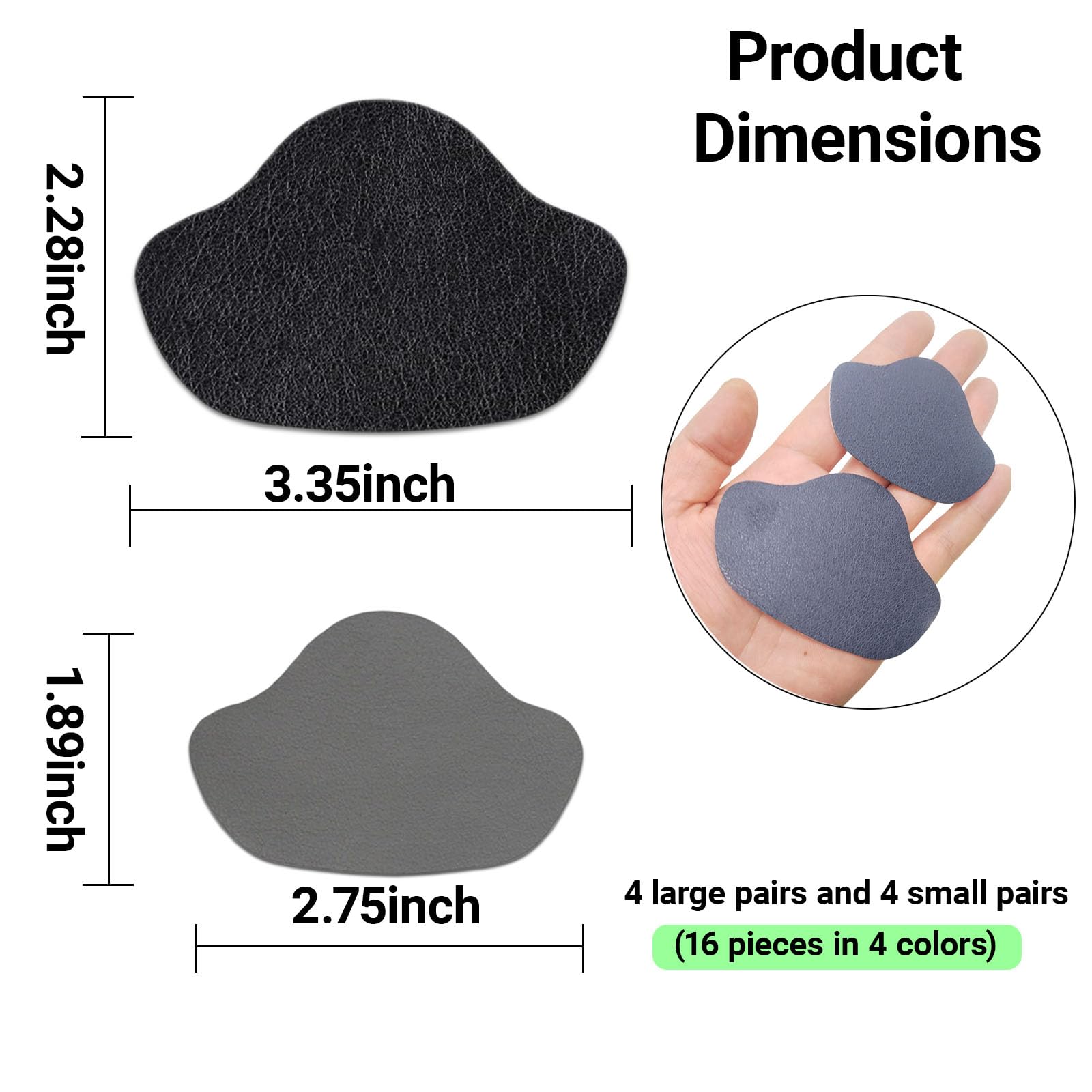 16 parches de reparación de talón de zapatos, parche de cuero de microfibra autoadhesivo multicolor para tenis, botas de trabajo y zapatos de senderismo, evita el desgaste en los dedos y