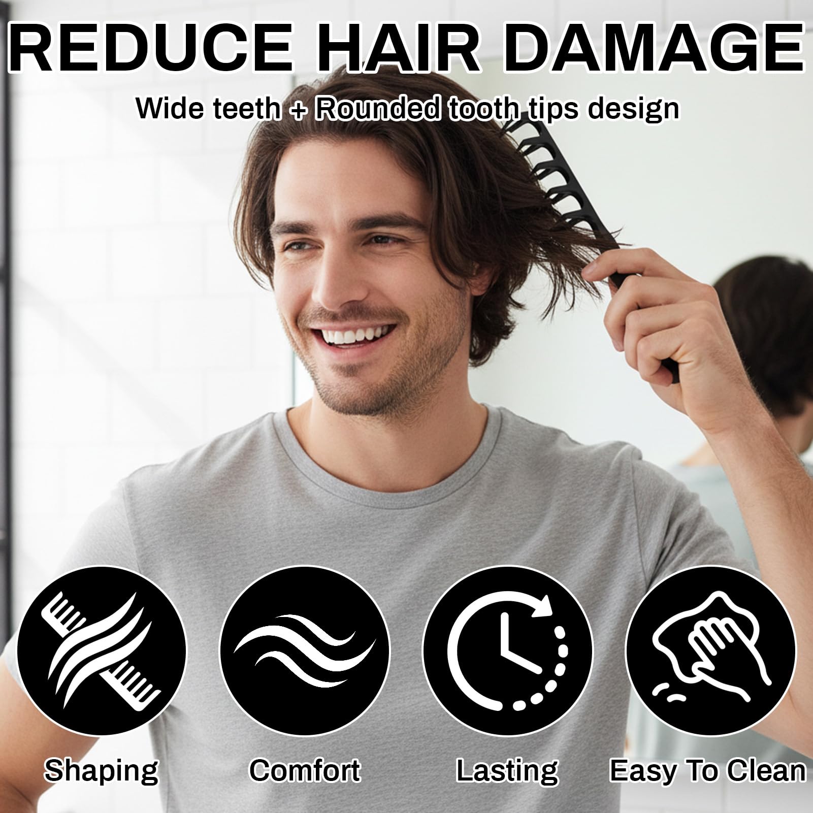 2 Piezas Peine Texturizador Hombre,Peine Pelo Rizado,Peine de Dientes Anchos,Herramienta para dar Volumen a las Raíces,Accesorio De Estilizado Para Raíces y Flequillo,para Uso de Peluquería