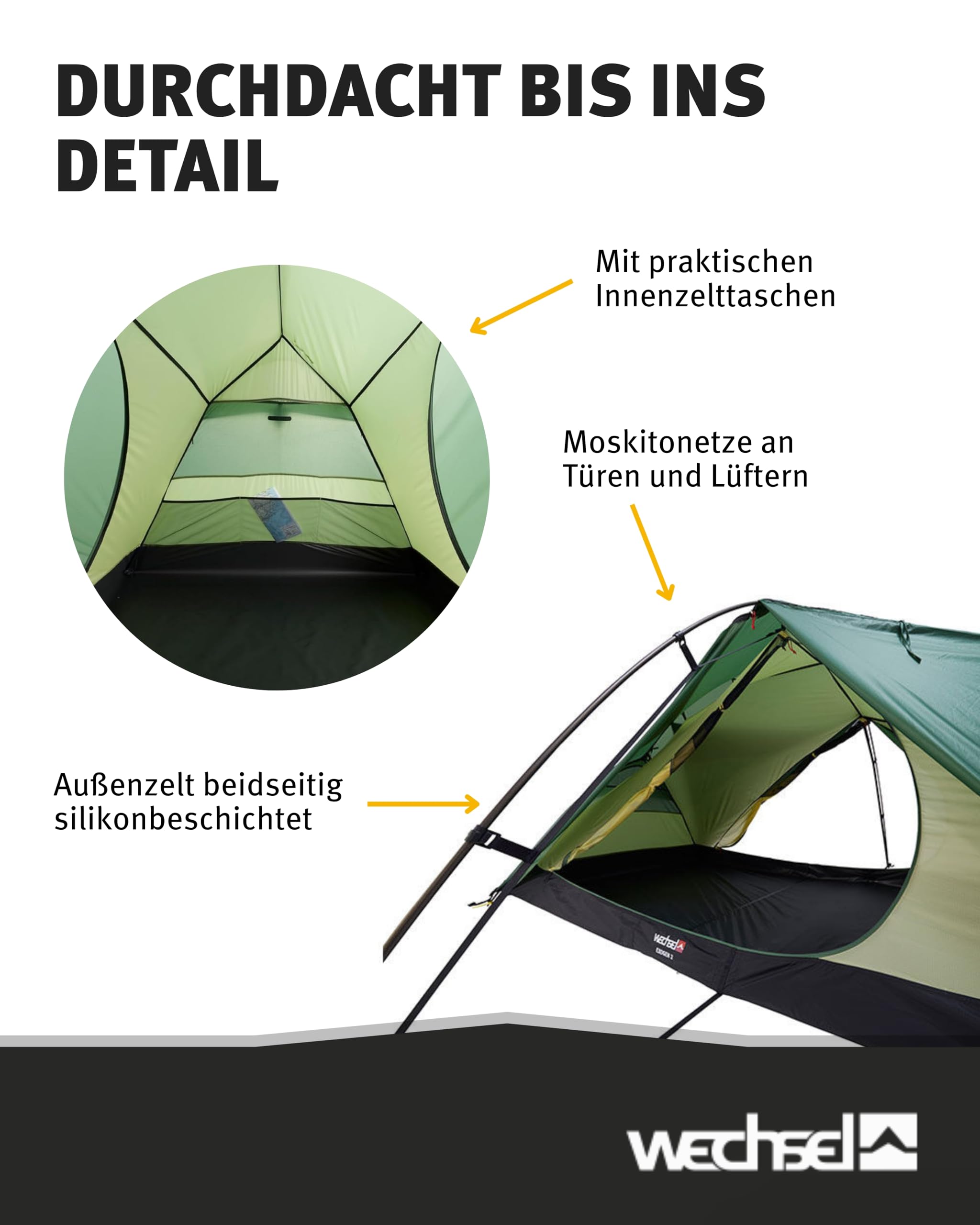 Wechsel Trekkingzelt Exogen 1/2 I Leichtgewichtszelt für 1 Person / 2 Personen I Ultraleicht-Zelt I kompakt, schnell aufbaubar & transportabel I Outdoor-Zelt für Camping, Wandern & Bike Packing