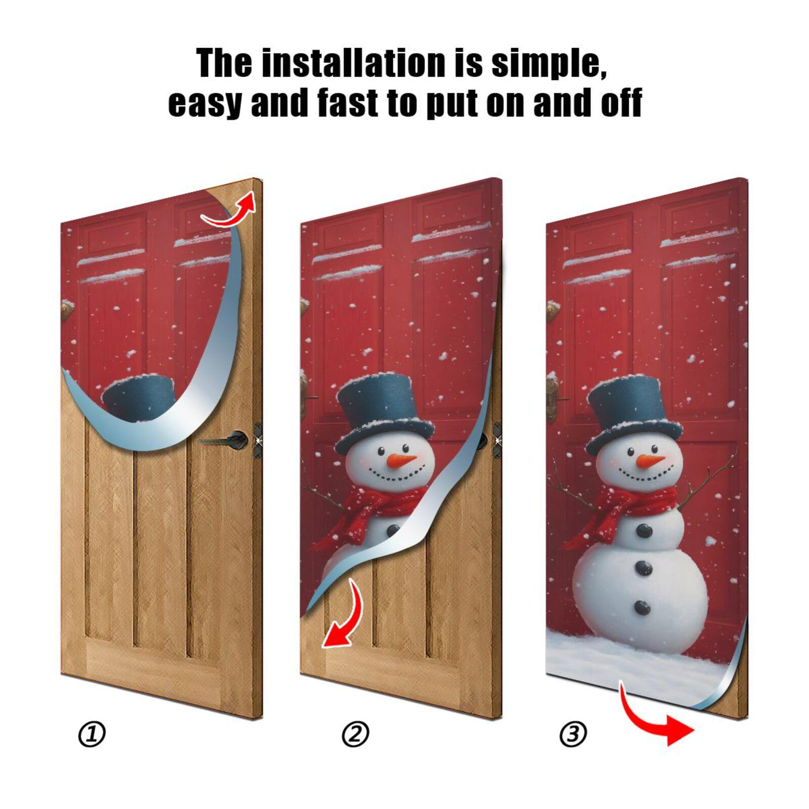 FLildon Cartoon Snowman Christmas Door Cover Decoration, Party Accessory Porch Decor for Festive Ornament Room Door Covers 32 x 79 Inch