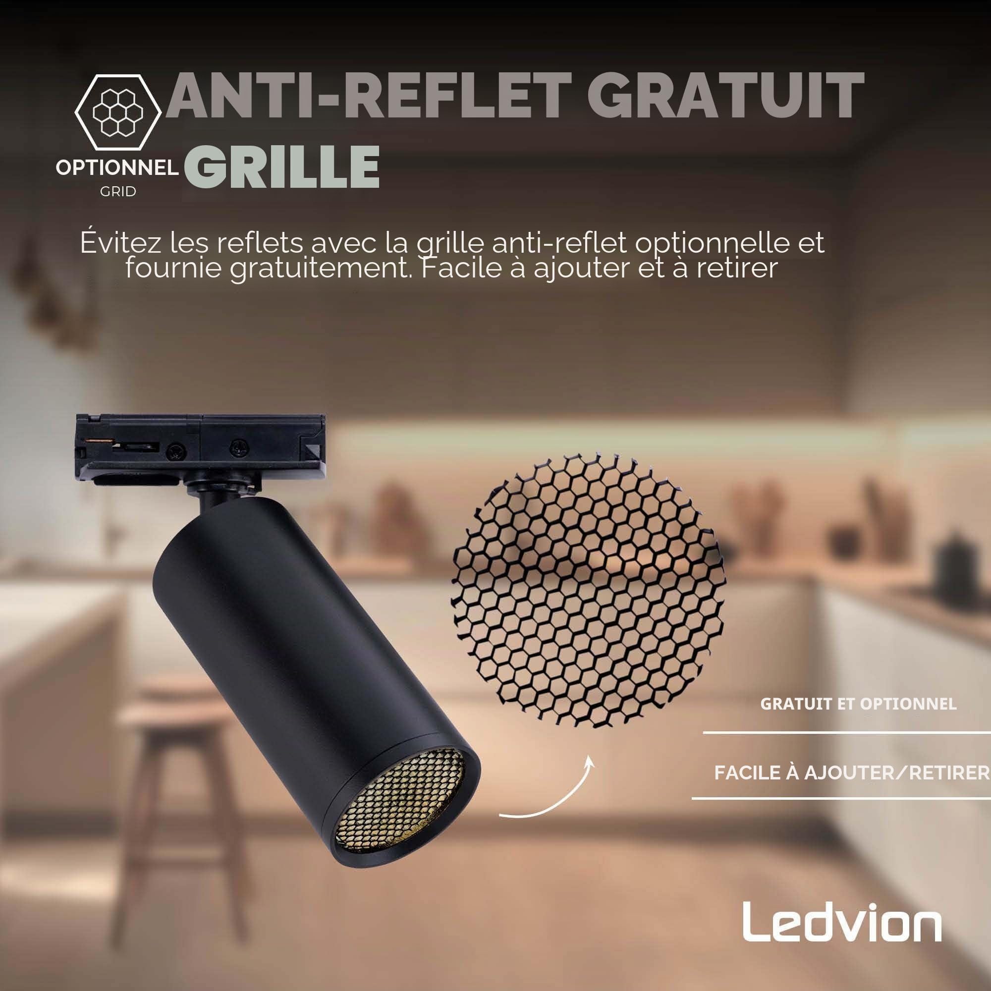 Ledvion - Système d’éclairage LED monophasé, 2m, Rail Monophasé, 3W, Noir, 2700K, 4 spots GU10 orientables, luminaire plafonnier, spot plafond, rail led, plafonnier moderne design