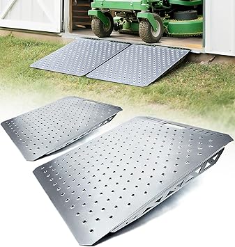 Heavy-Duty Shed Loading Ramps Kit, 29 x 48 Inch, 2-Pack | Anti-Slip Punch Plate for Riding Mowers Lawn Tractors Snow Blowers Garden Carts, Shed Garage Shipping Container Access Ramp