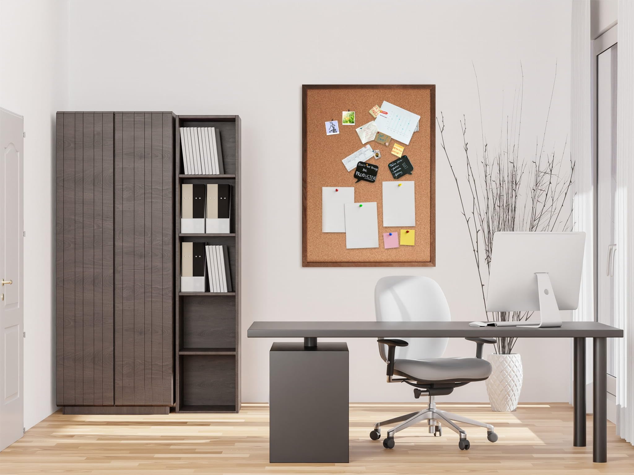 MG Design Pinnwand in Braun Holzrahmen 100 x 150 cm – Korktafel für Notizen, Fotos und Pläne für Zuhause, Büro und Schule