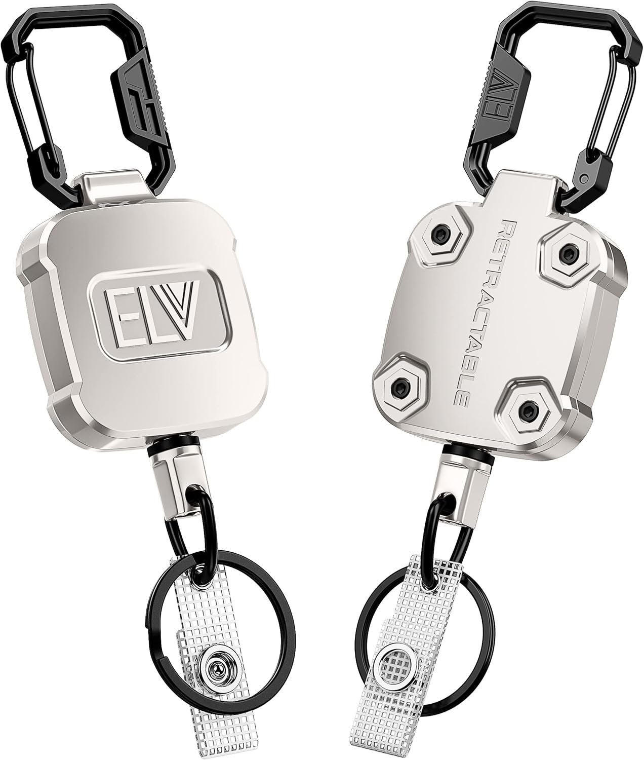 1 Pack ELV Retractable ID Badge Holder, Retractable Keychain Badge Reel, Heavy Duty Metal Body