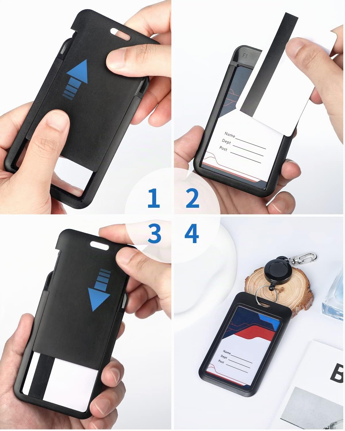 Uniclife Porta Tarjetas Identificativas Deslizante Funda Plástica Vertical Negra Portacredenciales con Ventana Transparente para Oficina Escuela Tarjetas de Identificación de Crédito, 1 Unidades