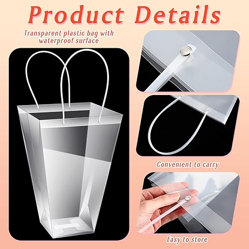 Miniatura 3 de Yexiya 24 bolsas florales grandes para el día de San Valentín, bolsas de ramo de flores transparentes a granel con asa transparente para regalo de