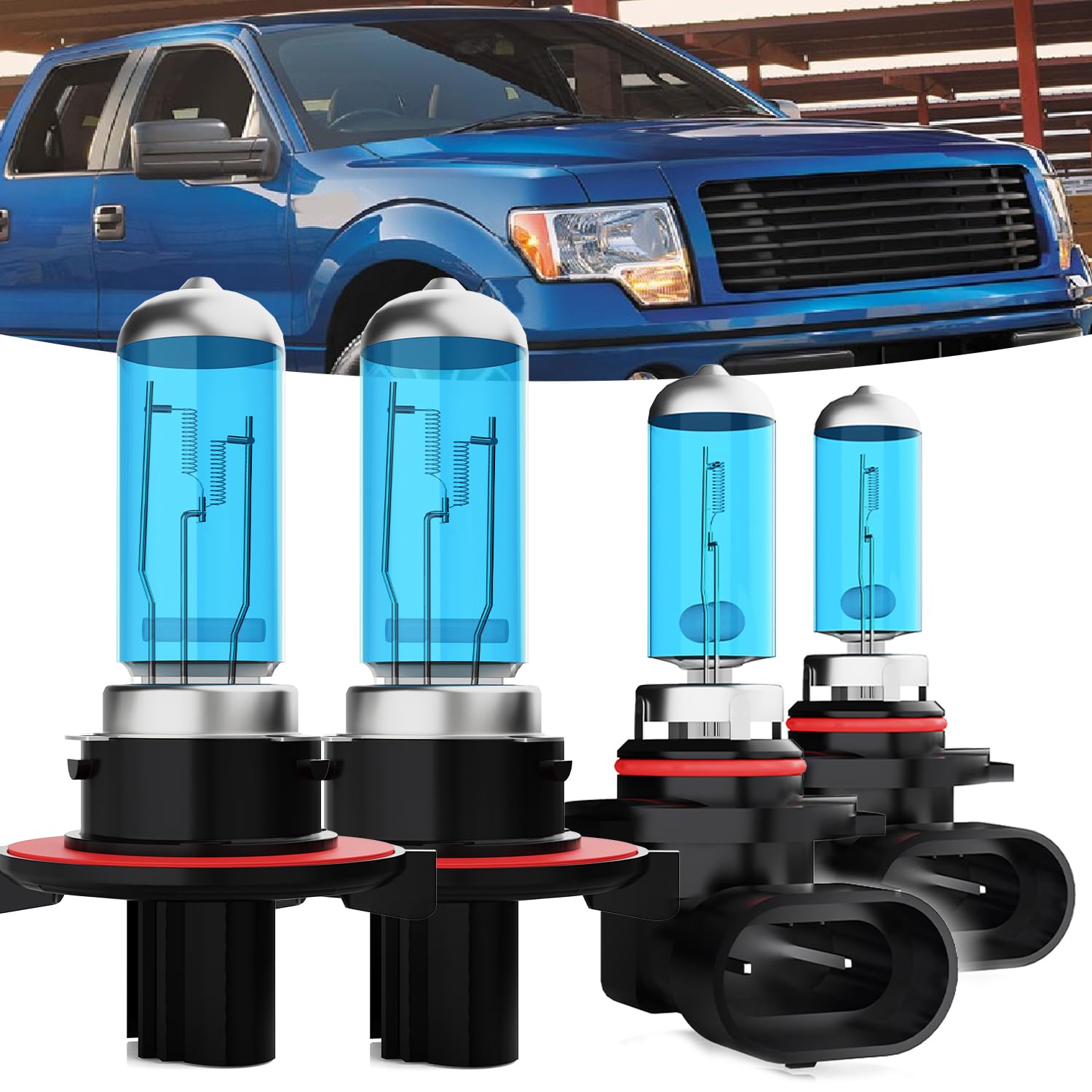 Headlights Fit For 2004-2014 Ford F150 Halogen Headlight Bulbs,9008/H13 High & Low Beam+ 9145/9140 Fog Light,Plug & Play,4-Pack(Ford F150 2004-2014 Headlamps)