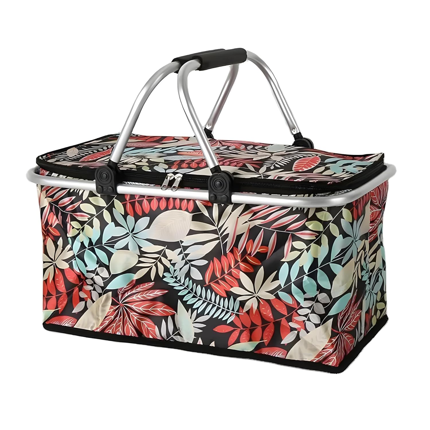 HOMETIC Insulated Large Picnic Basket 35L- Strong Aluminum Frame Waterproof Lining Design for Easy Storage - Take it Camping, Picnicking, Lake Trips or Family Vacations Keeps Food Cold (Multi Design)-image-18