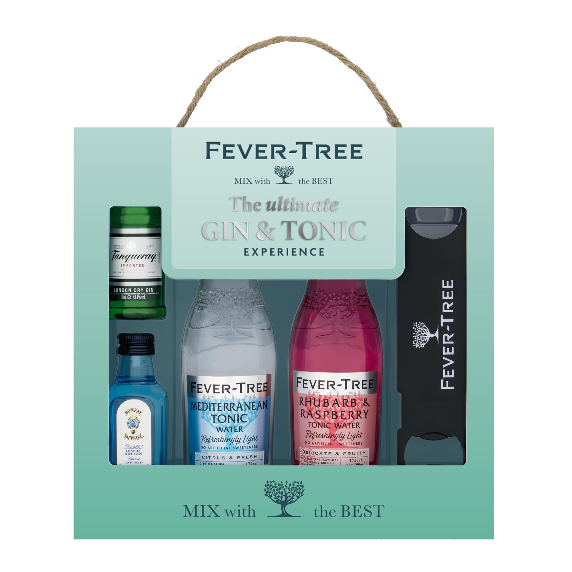 Fever-Tree Ultimate Gin & Tonic Experience, with 2 x 5cl gins, 2 x 200ml tonics and a branded bar blade.