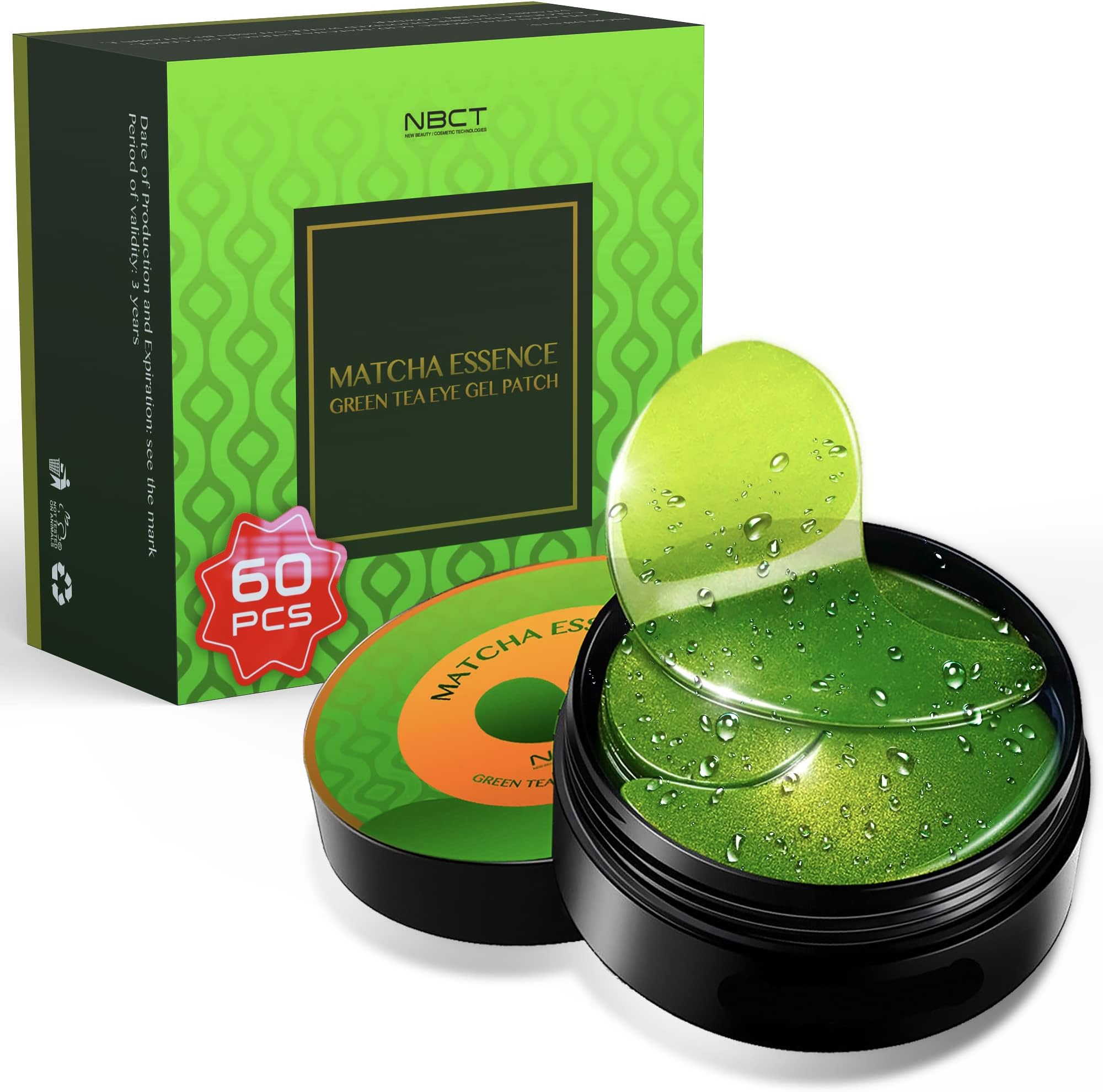 NBCT Collagen Eye Mask 60 pcs, Matcha Green Tea Extract Under Eye Patches, Eye Mask for Puffy Eyes, Undereye Dark Circles Treatments, Anti-Wrinkle Gel Pads, Under Eye Pads