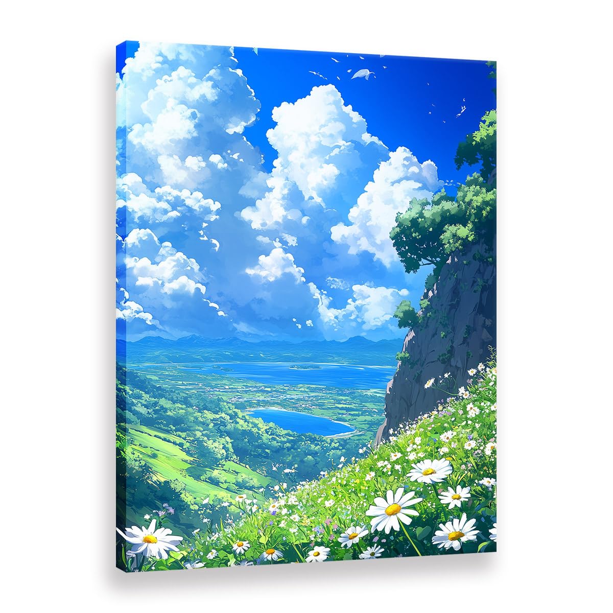 Poster paysage nature anime sur toile 60x90cm avec cadre mural