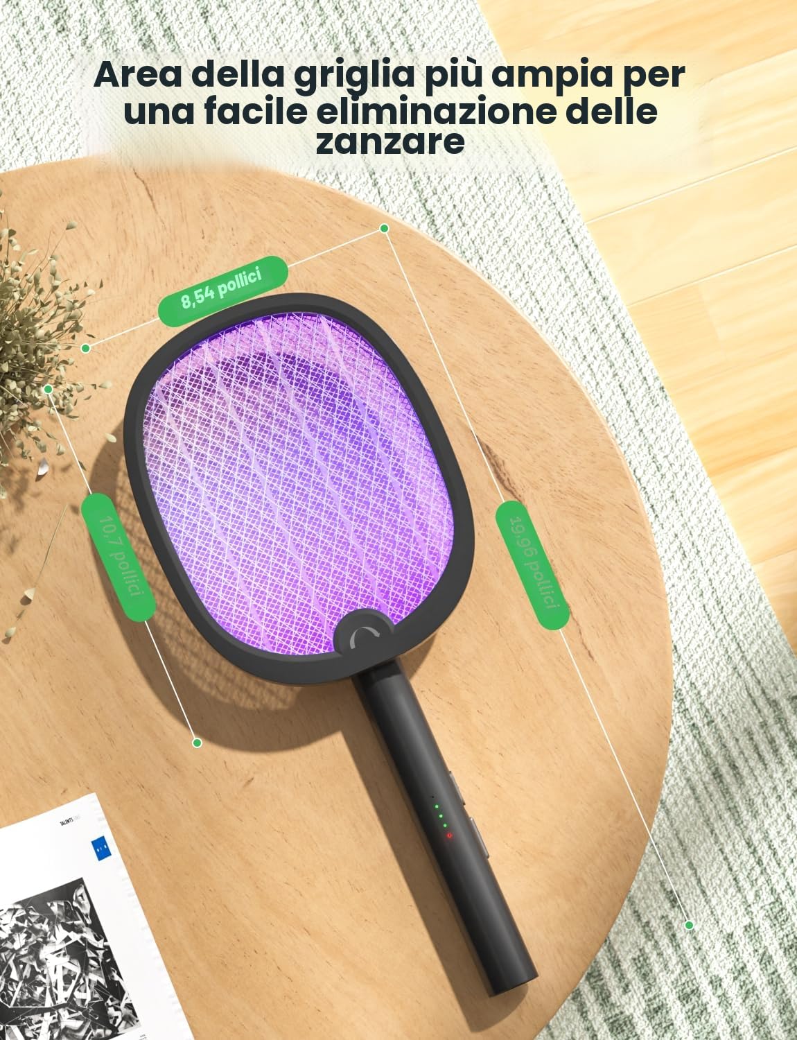 YISSVIC Racchetta Zanzare Elettrica 3 in 1 Pieghevole 4000V con USB Ricaricabile 1800mAh e LED Trappola per Zanzare Adatto per Interni ed Esterni Nero