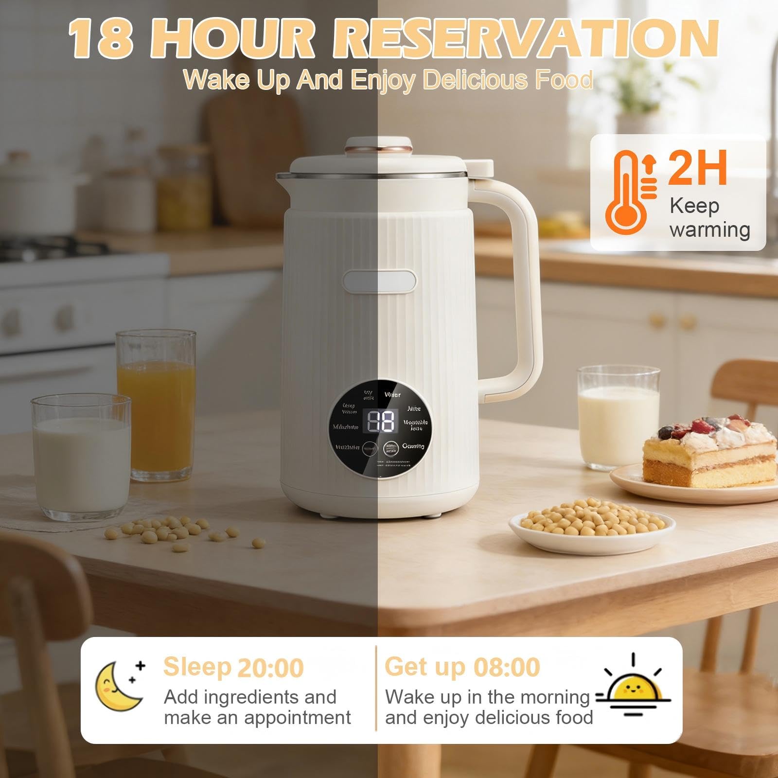 Machine à lait de noix, 1200 ml Machine automatique à lait de soja avec autonettoyage, préparateur de lait végétal 8-en-1 avec minuteur, machine à lait de noix pour lait d'avoine, lait d'amande, lait