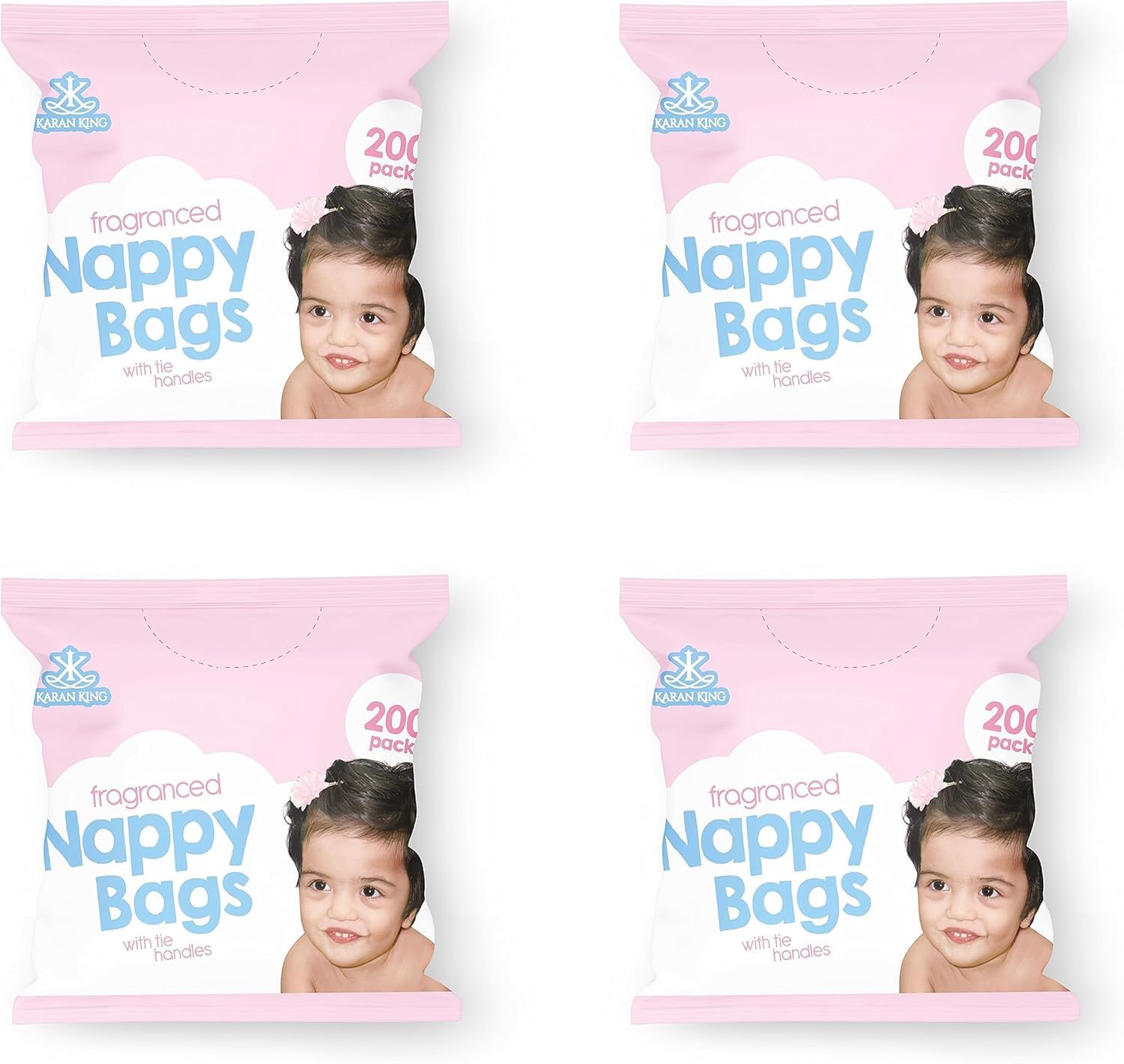 KARAN KING - Premium Fragranced Nappy Disposable Bag with Tie Handles (4x200) - 800 Bags (Diaper Disposal Bags, Toddler Essentials, Waste Sacks for Home & Travel)