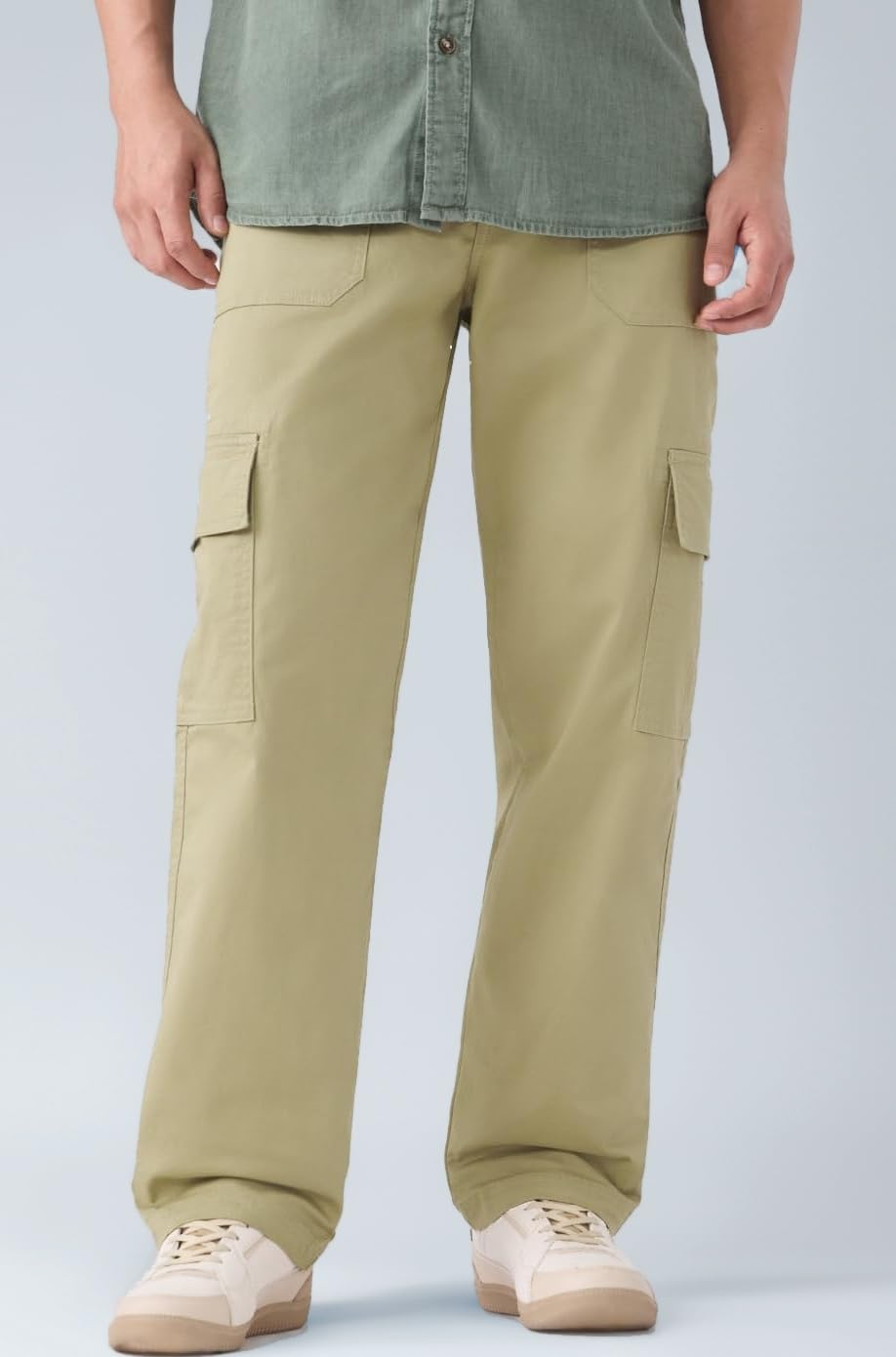 Cargo Pants: Desert Dune Men and Boys Buttoned Waist Solid Cotton Twill Lightweight Stretchable Utility Straight Fit Cargo Pants
