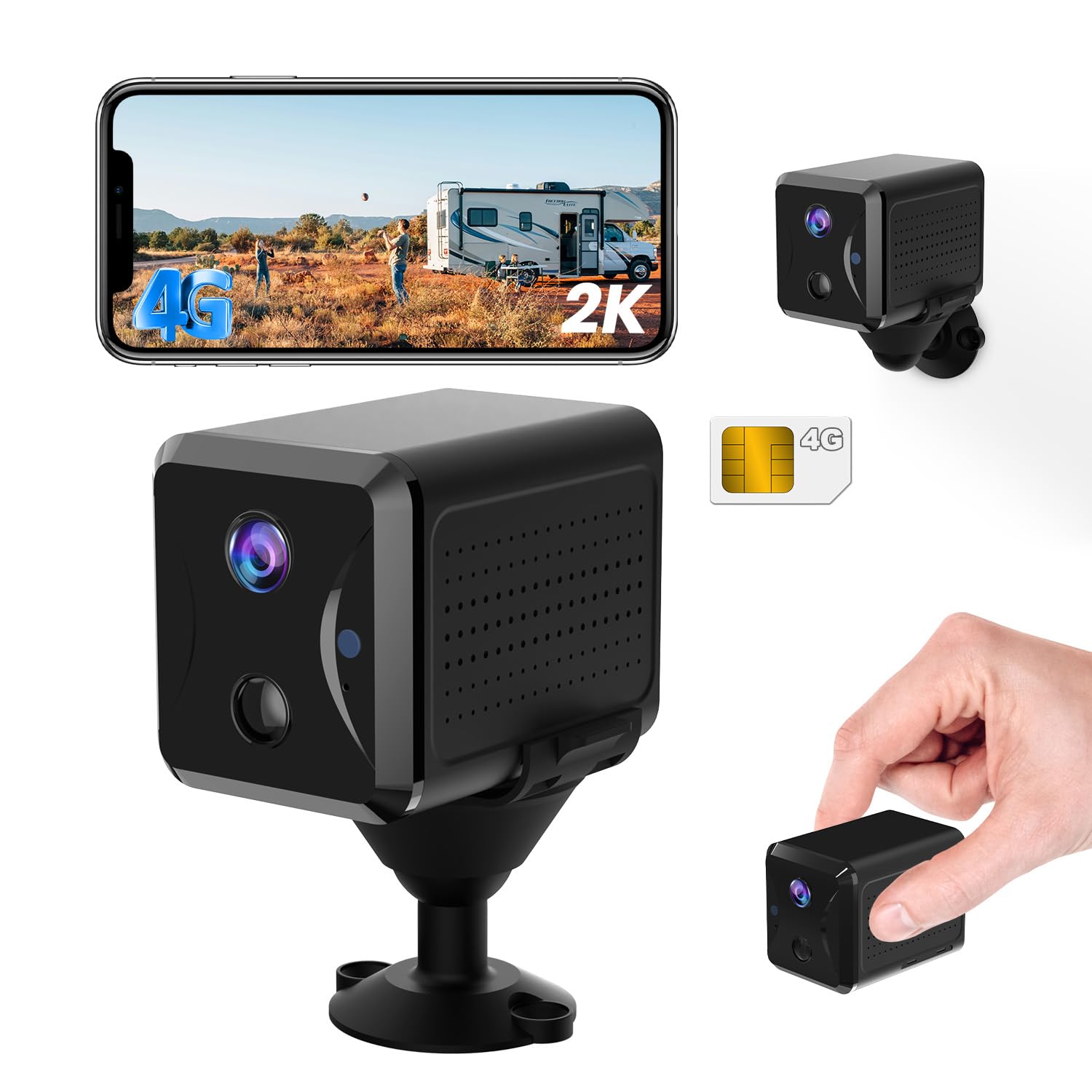 UCOCARE Camara Vigilancia SIM, Camara Vigilancia sin WiFi con Tarjeta SIM | Mini Camara 4G 2K, Bateria 5200mAh, Detección Movimiento AI, Visión 160°, Vision Nocturna, para Coche, Camping y Viajes