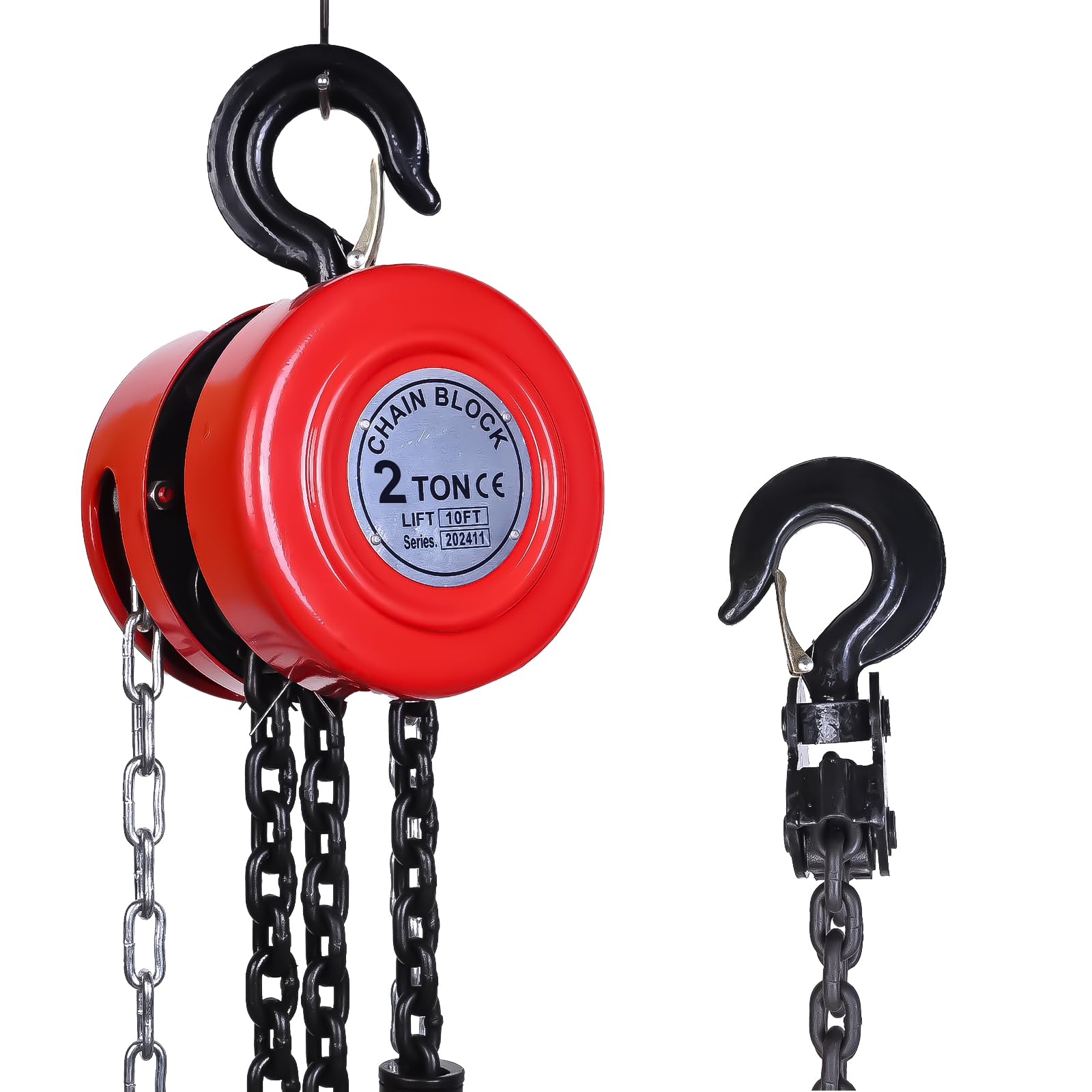 AAIN Hand Chain Hoist, 2 Ton (4400 lbs) Capacity, 10 Feet with 2 Heavy-Duty Hooks. Manual Hand Lift Steel Chain Block Hoist for Lifting Goods in