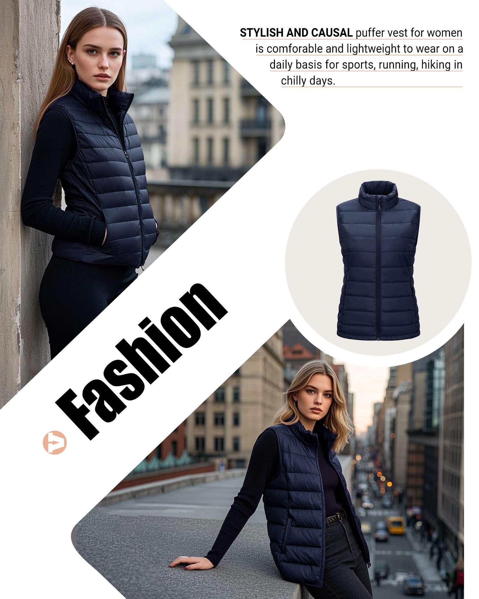 Outdoor Ventures Gilet matelassé pour femme - Gilet de transition pliable - Doublé - Hybride - Gilet de sport chaud - Gilet de cyclisme avec col montant pour la randonnée et le camping