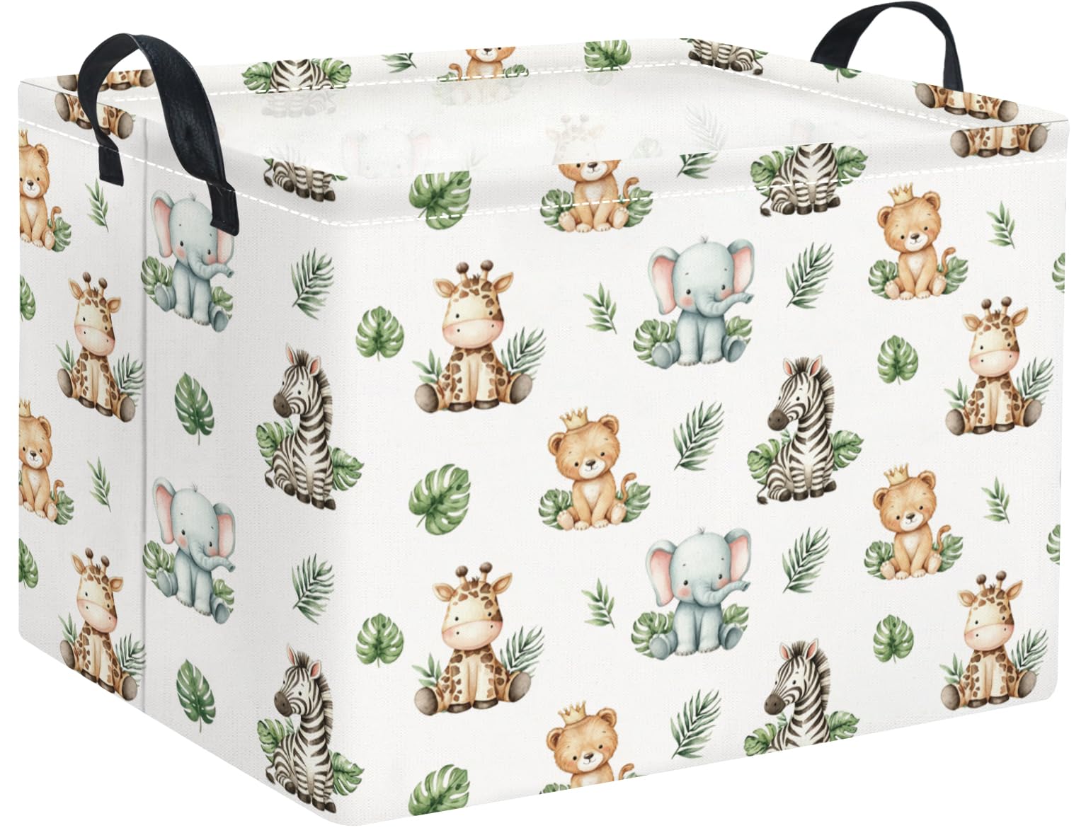 Rectangular Kids Basket Baby Girl Basket Fabric Storage Bin Organizer Box Room Decor(Leaf Animal)
