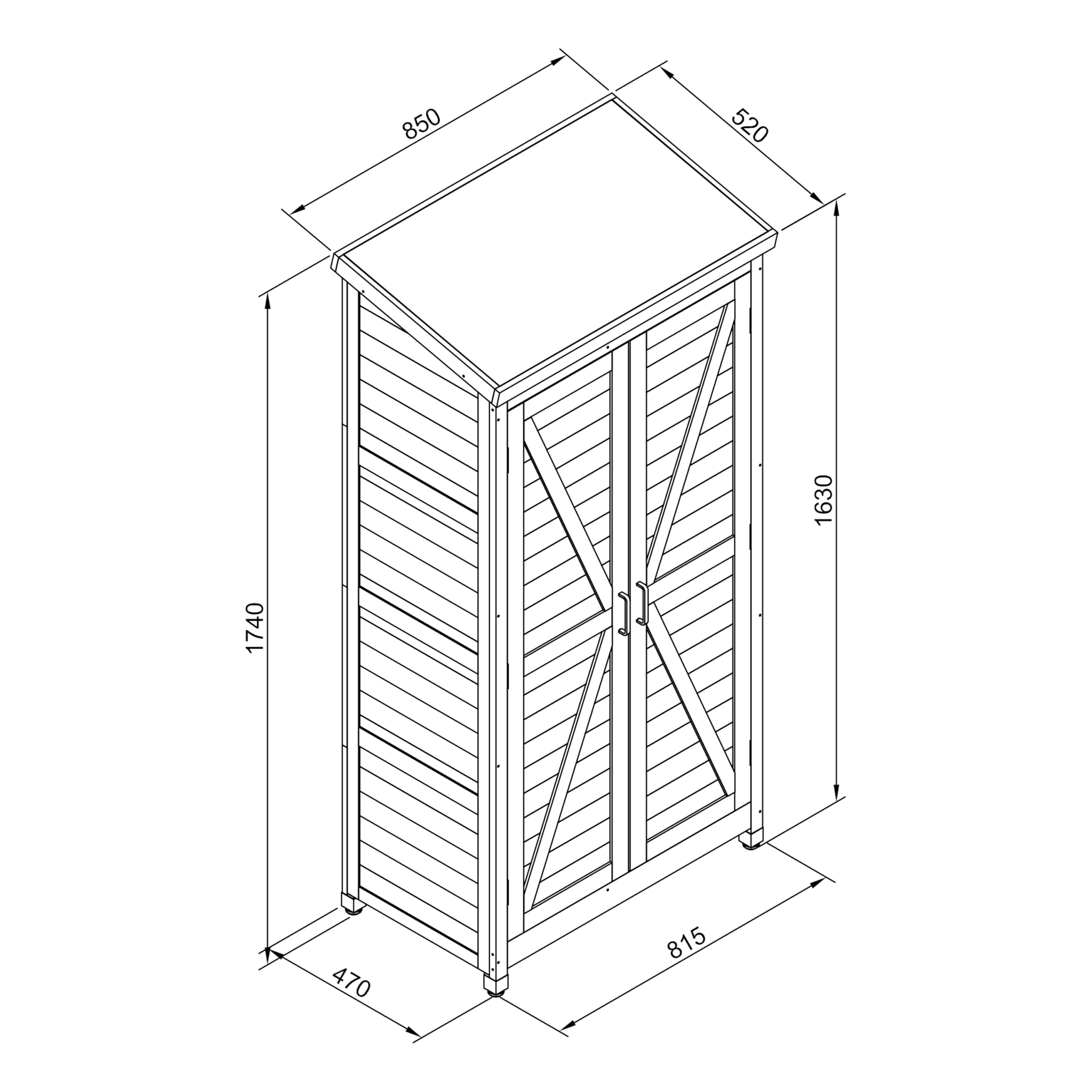 AXI Hugo Gartenschrank aus Holz in Kaffeebraun | Geräteschrank/Geräteschuppen für den Garten mit 3 festen Ablagen | 85 x 52 x 174 cm