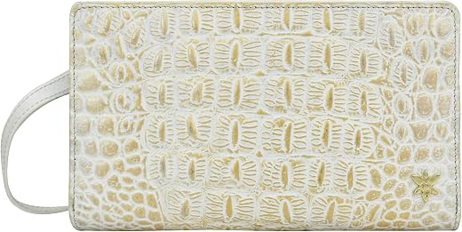 Anuschka Women’s Hand-Painted Genuine Leather Organiser Wallet Crossbody - Croco Embossed Cream Gold