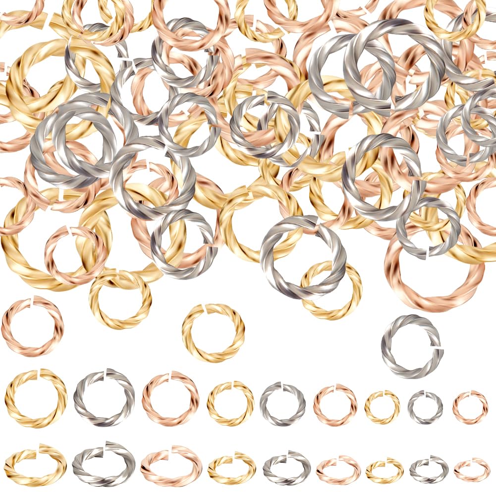 Anneaux ouverts torsadés en acier inoxydable couleur or rose et argent
