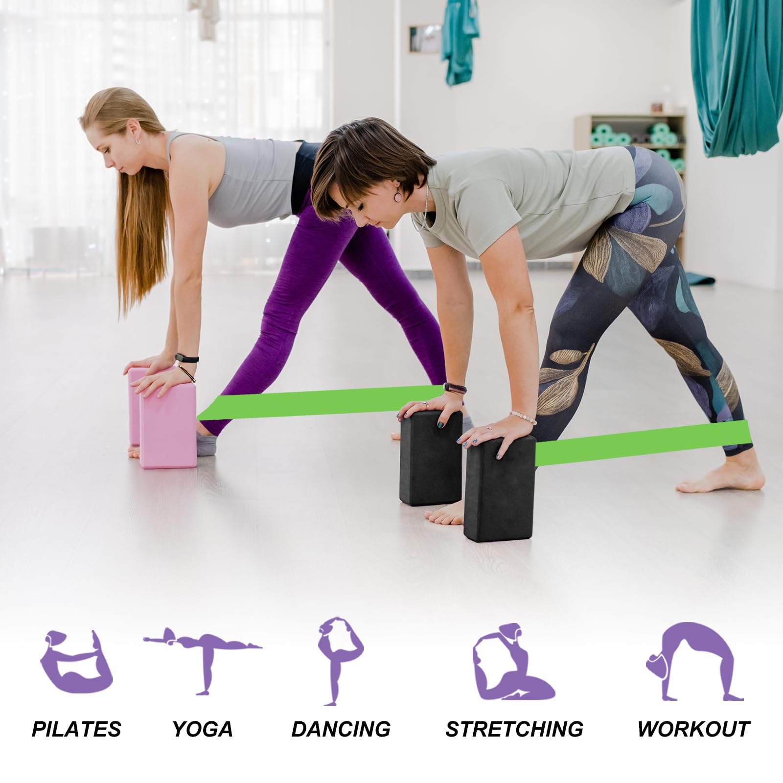 PATIKIL 2 Paquet Yoga Blocs & Résistance Bande Ensemble 9"x6"x3" Rose