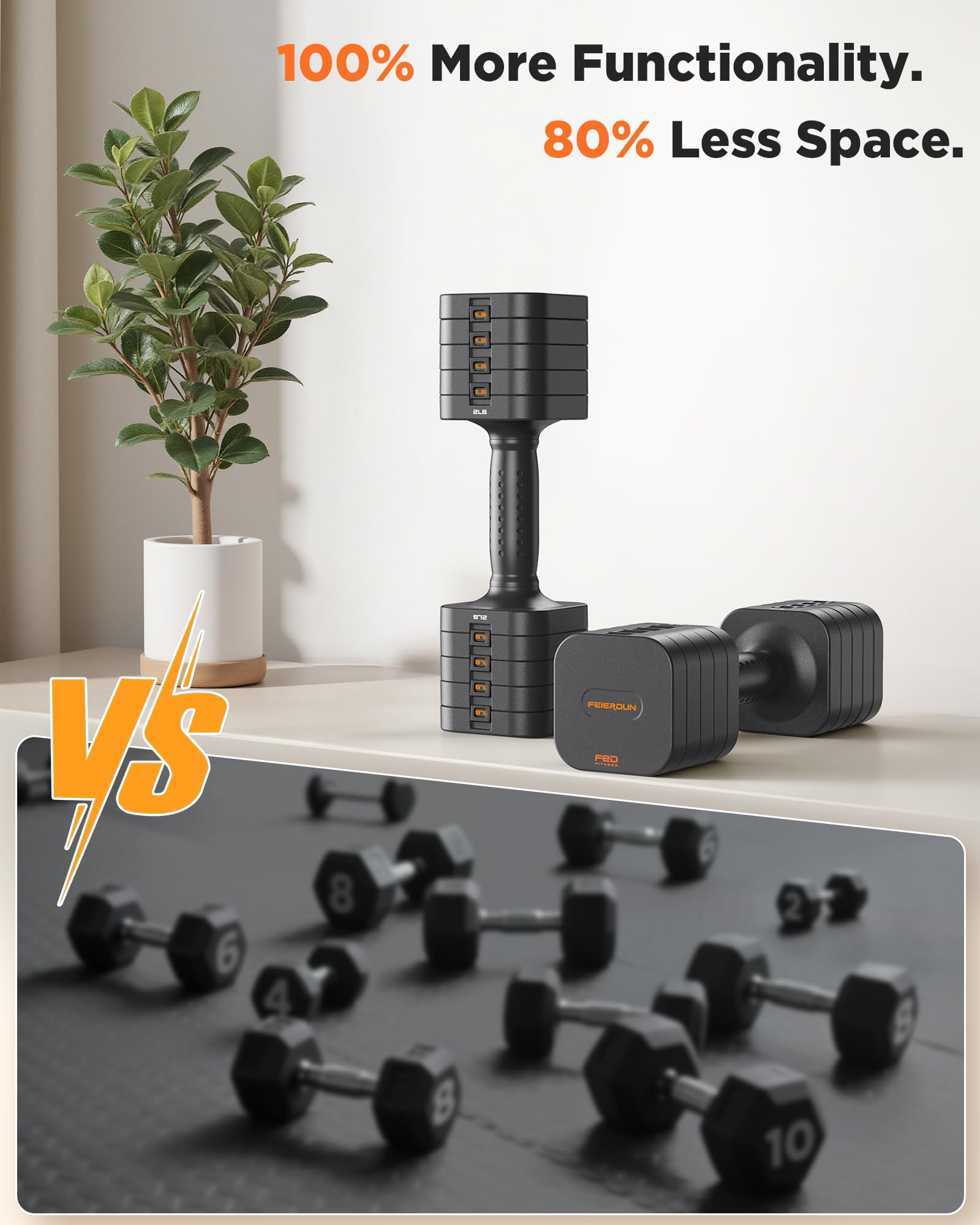 FEIERDUN Set di 2 manubri regolabili 5 in 1, pesi da 9,1 kg/4,5 kg, per donne, 1s, set di manubri a doppia stabilità, per casa, palestra e attività all'aperto