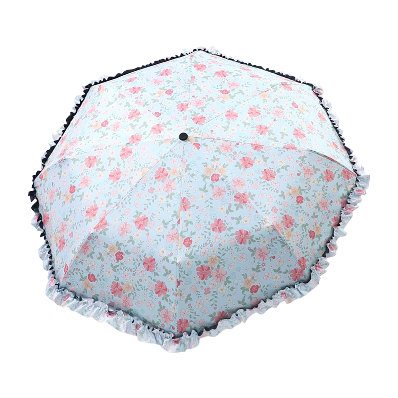 Buxuaaaa 8 Rib Compact Umbrella with Floral Design Windproof Rain and Light Umbrella