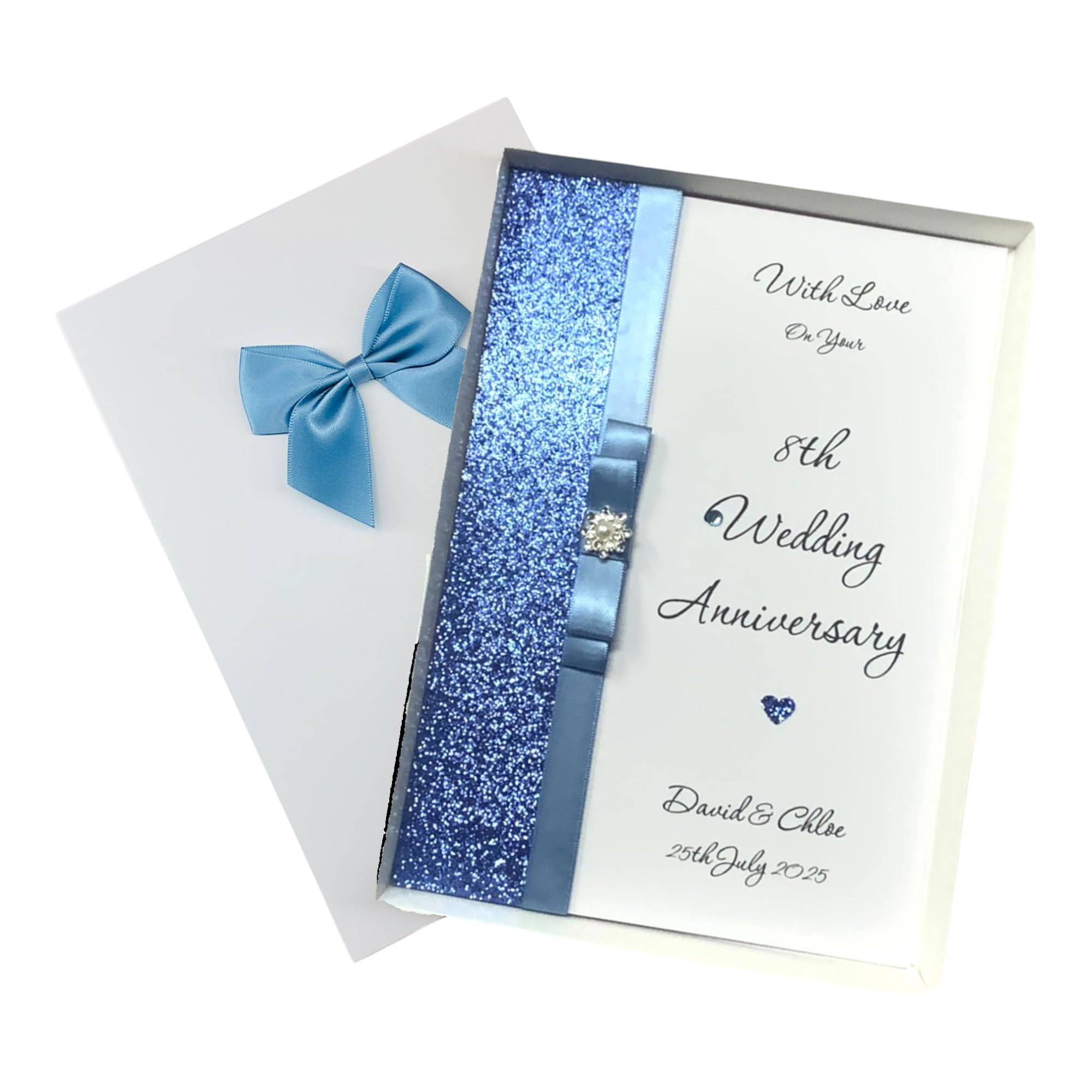 8th Anniversary Card - Bronze 8 Year Eighth Wedding Anniversary Luxury Greeting Card, Personalised Gift for Wife Husband Girlfriend Boyfriend - A5 Card - 18 Colours to Choose - LUXURY BOW
