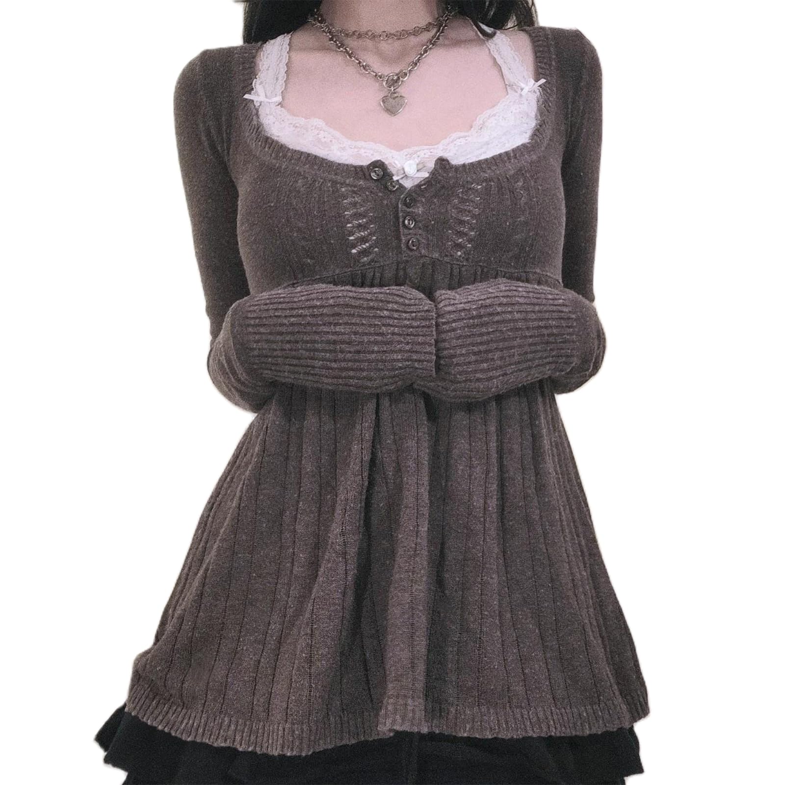 Womens Y2k Knit Sweater Balletcore Fairy Grunge Harajuku Preppy Solid Pullover Top Vintage Long Sleeve Shirt