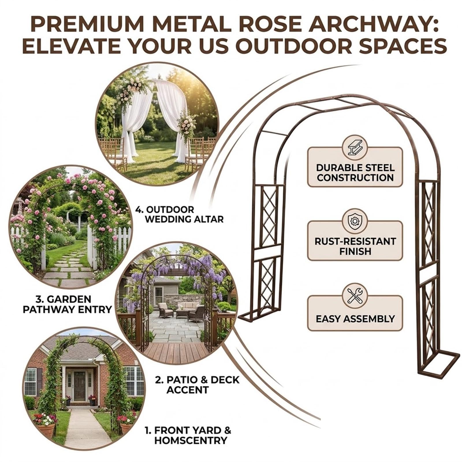 Wytrzymała metalowa kratka ogrodowa do roślin pnących, mocna stalowa pergola zewnętrzna, rama podtrzymująca kwiaty i dekoracje ślubne, regulowana 140-340 cm