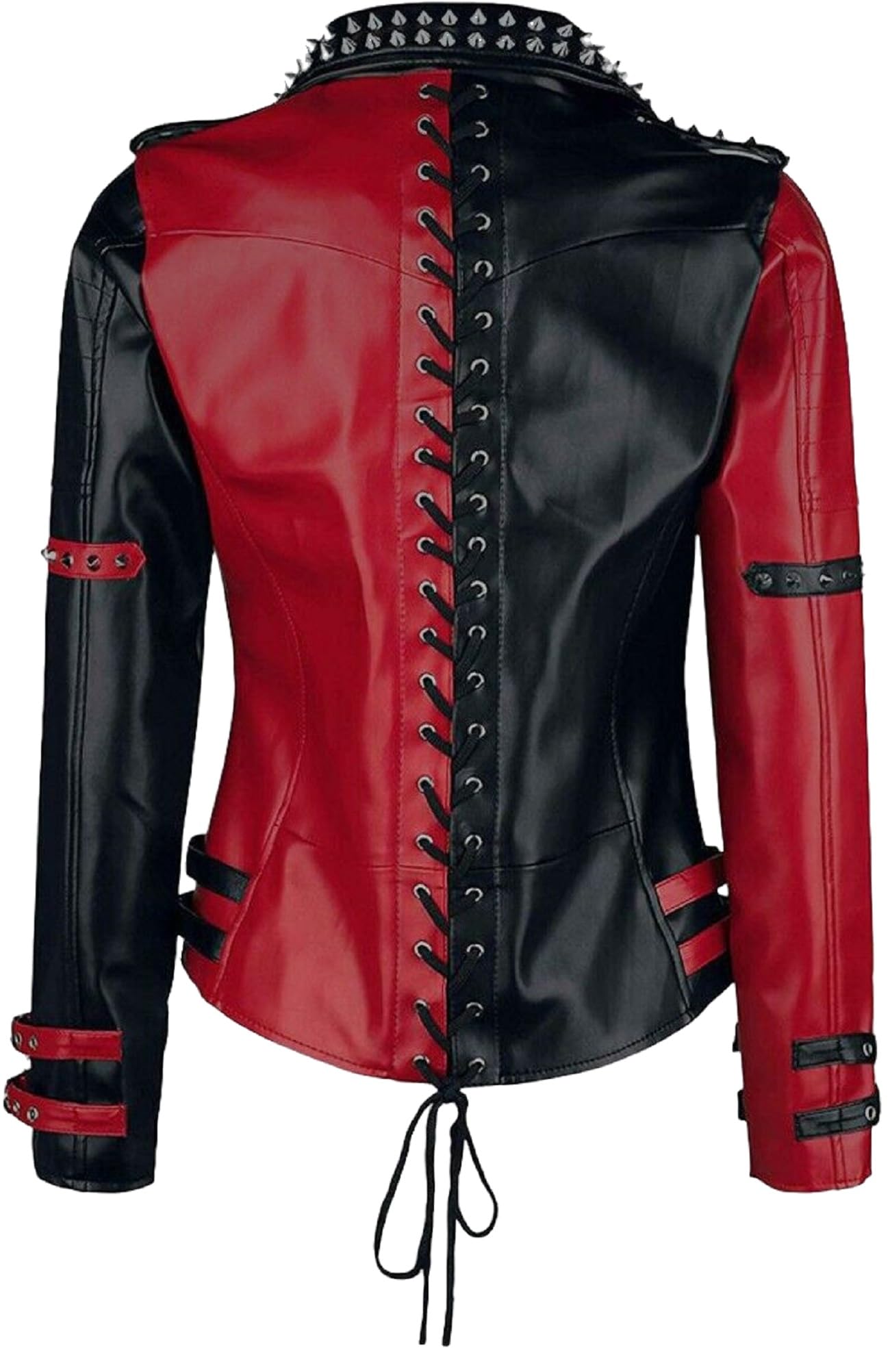 Giacca da donna in pelle nera e rossa con borchie - stile punk rock