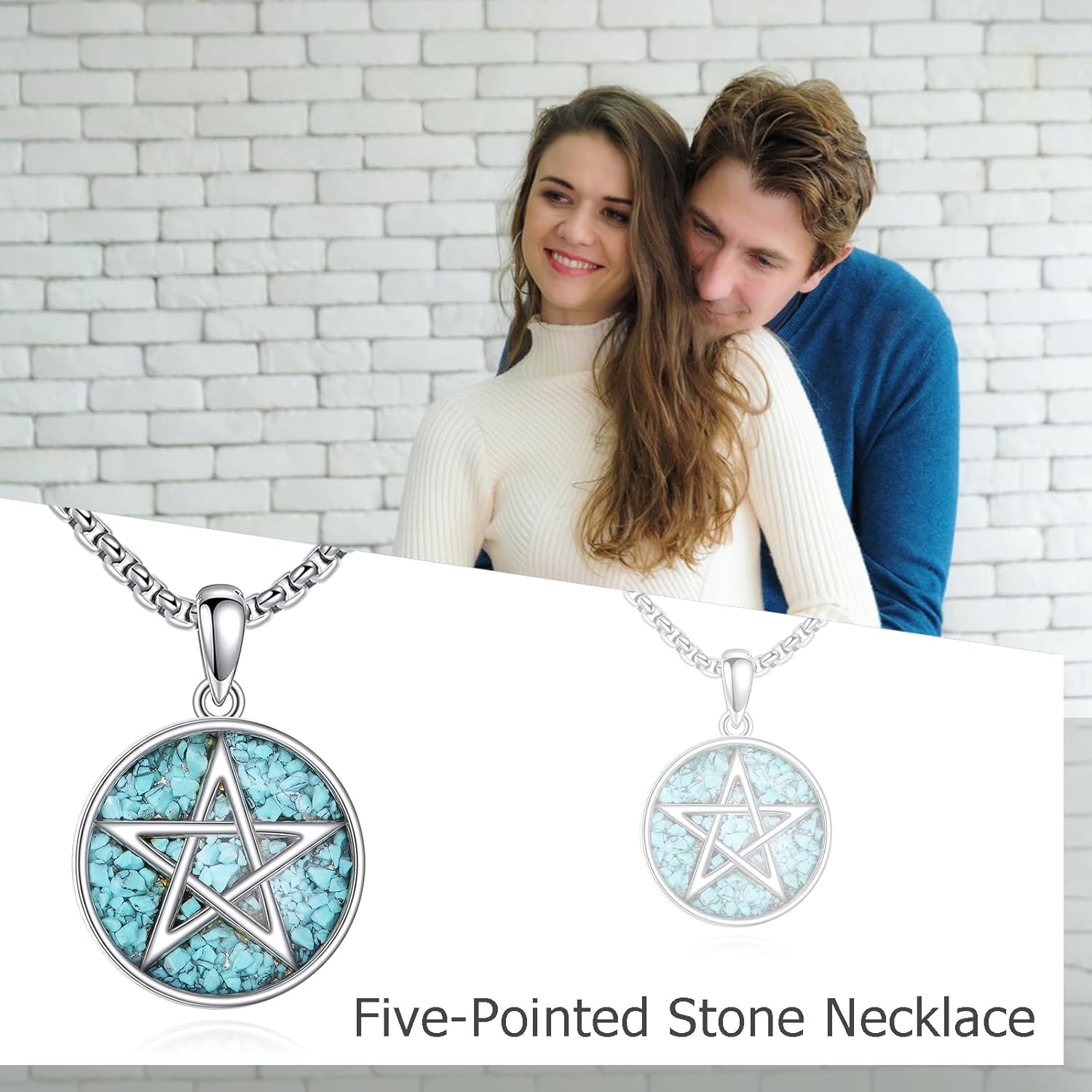 Pentagram Necklace 925 Sterling Silver Pentagram Pentacle Turquoise/Moonstone/Abalone Shell Pendant Necklace Wiccan Pagan Valentine's Day Jewelry for Women Men - Image 6