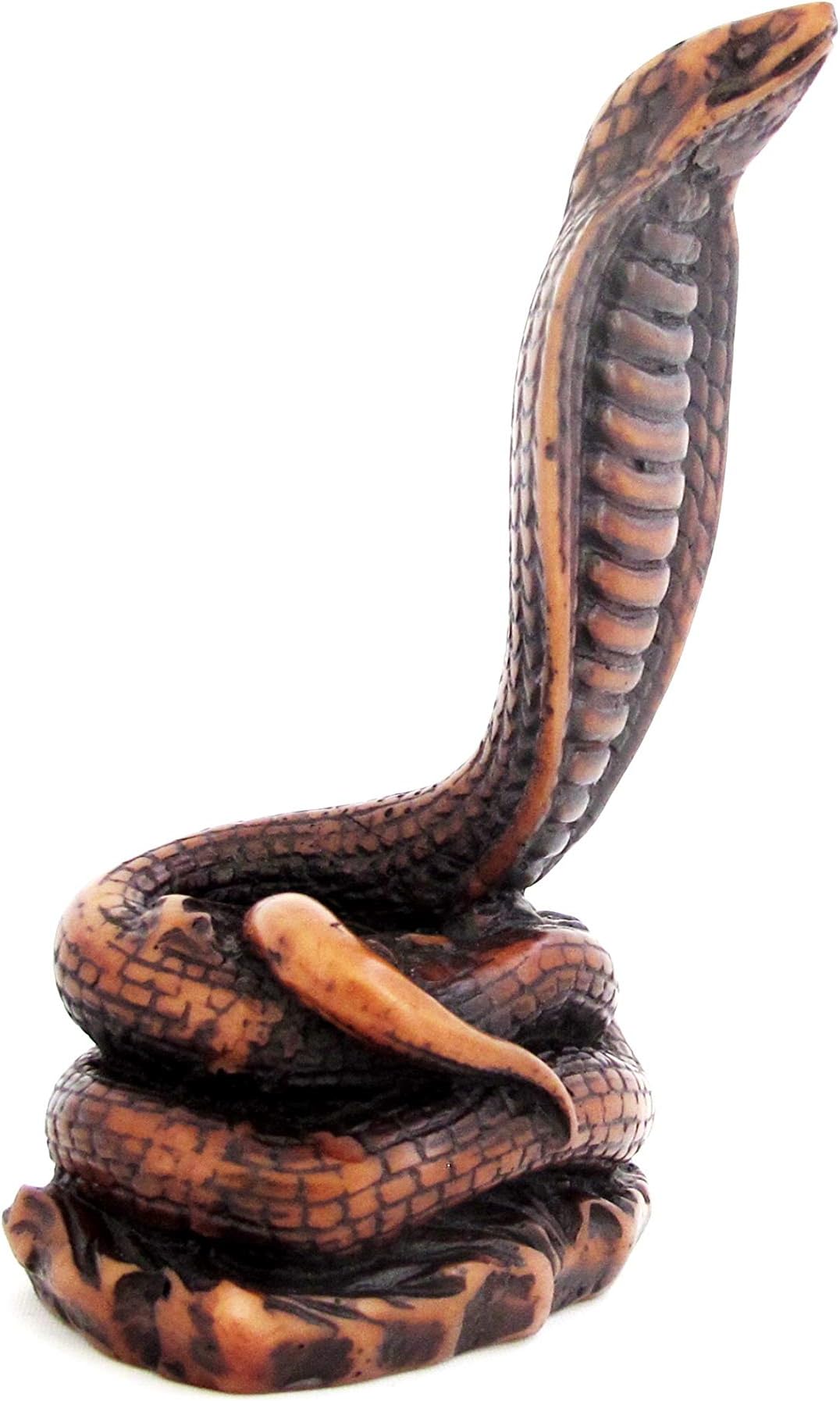 Blue Orchid King Cobra Figurine | Fortune and Feng Shui Snake | Good Luck Protection Amulet Sculpture | Small Resin Statue | Amber Resin | 5 Inches