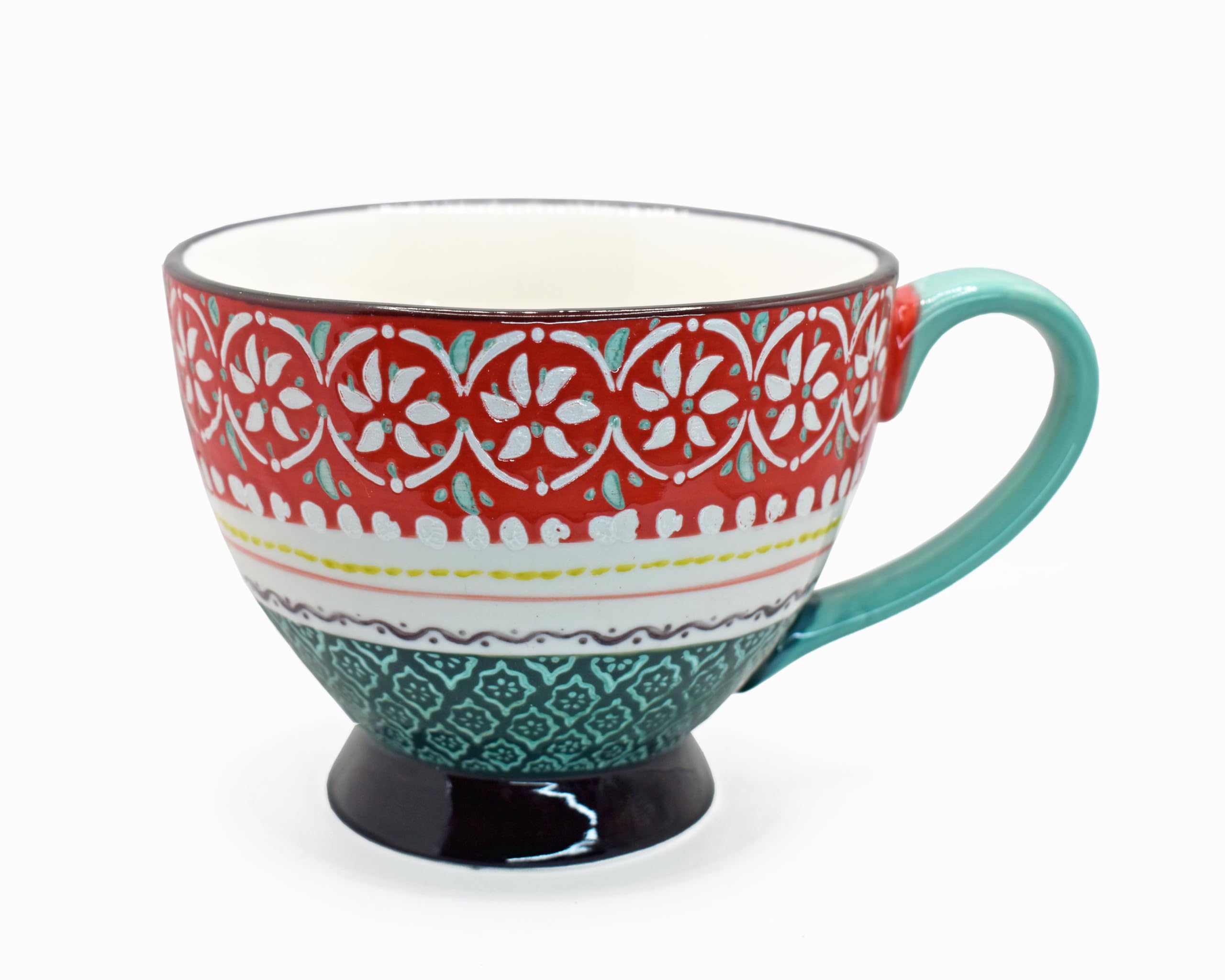 16oz / 450ml Coffee Mug Large Ceramic Mug Floral Embossed Design Tea Cup for Tea Hot Chocolate Latte Cappuccino Microwave & Dishwasher Safe (Green Mug(E))
